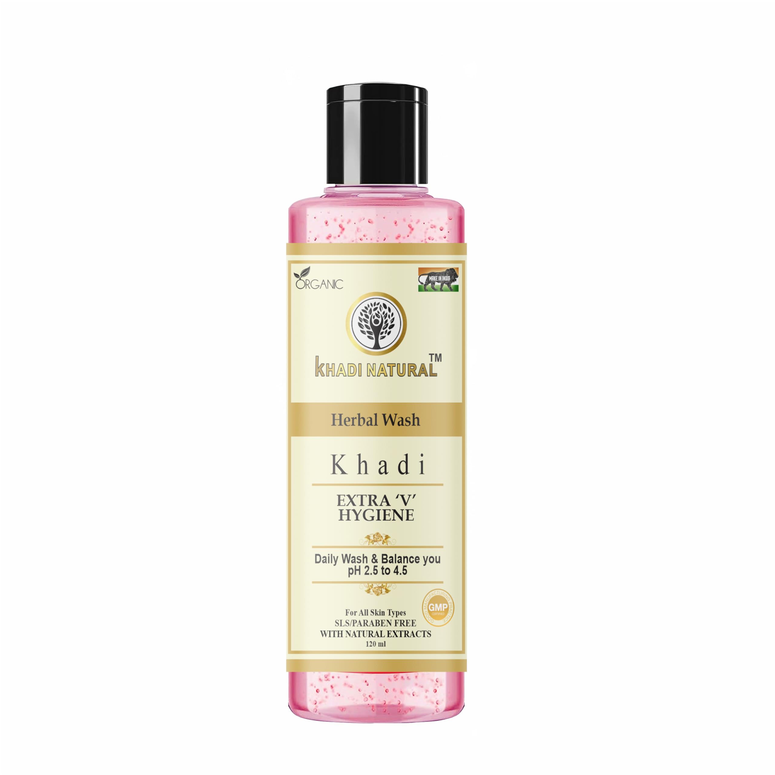 Khadi Herbal Natural Extra V Hygiene Wash for Women - 120ml | pH Balanced, Ayurvedic Intimate Care | Gentle Cleansing for Daily Use & Sensitive Skin