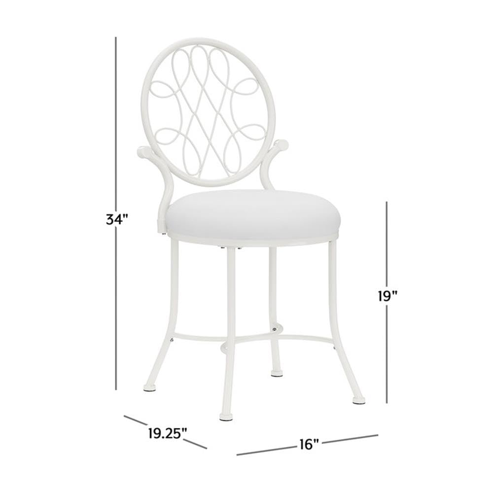 Hillsdale O'Malley White Metal Vanity Stool for Makeup Room, Bathroom & Dressing Table - Perfect for Sitting While Applying Makeup or Getting Ready