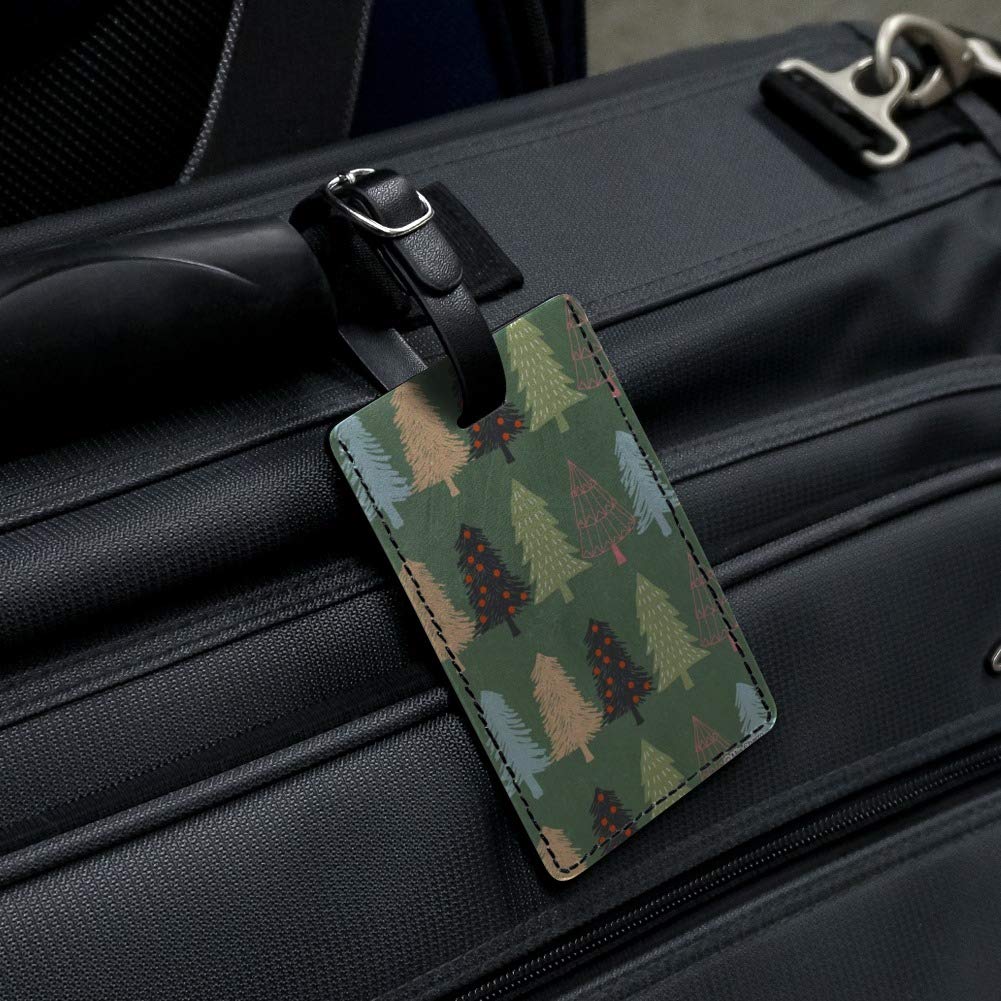 Spunky Christmas Trees Rectangle Leather Luggage Tag - Durable Carry-On ID Tag for Suitcases & Travel Bags | Perfect for Holiday Travel & Gift Giving