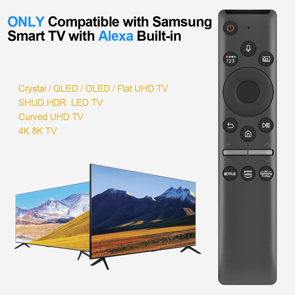 Original: Gvirtue for Samsung TV Remote BN59-01330A Voice, Only for Samsung LED QLED OLED UHD HDR 4K 8K Curved Smart TVs with Voice Function, with Buttons for Netflix, for Prime Video, for Samsung TV Plus    Optimized: Gvirtue Replacement Remote Control BN59-01330A for Samsung Smart TVs - Compatible with LED/QLED/OLED UHD HDR 4K 8K Curved TVs (Voice Function, Netflix, Prime Video, Samsung TV Plus Buttons) - Perfect for Streaming & Smart Home Entertainment