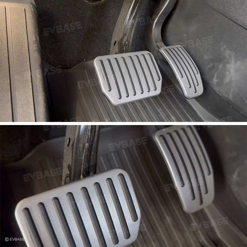 EVBASE Non-Slip Brake Pedal Covers for Tesla Model 3 & Y - Silver Aluminum Alloy Anti-Slip Foot Pedals | Tesla Accessories | Perfect for Driving Safety & Interior Customization