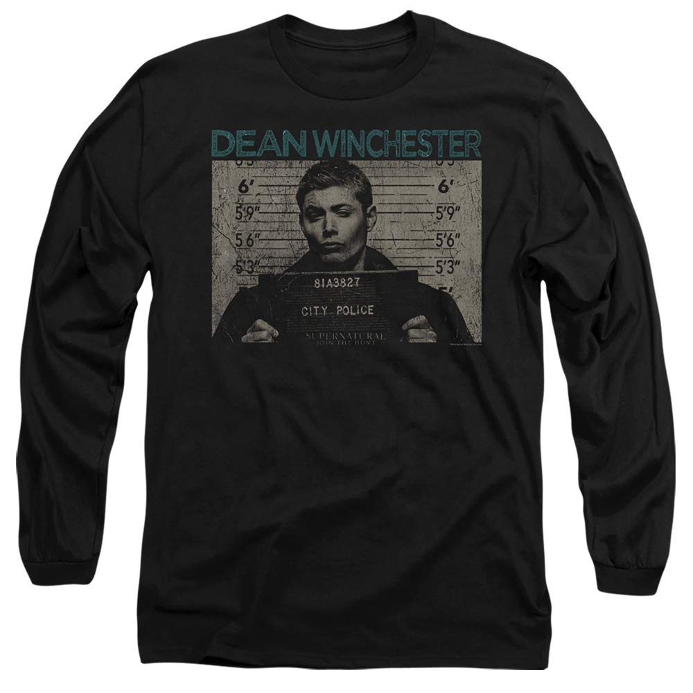 Supernatural Dean Winchester Mug Shot Black Long Sleeve T-Shirt | TV Show Merchandise | Perfect for Cosplay, Halloween & Fan Gifts