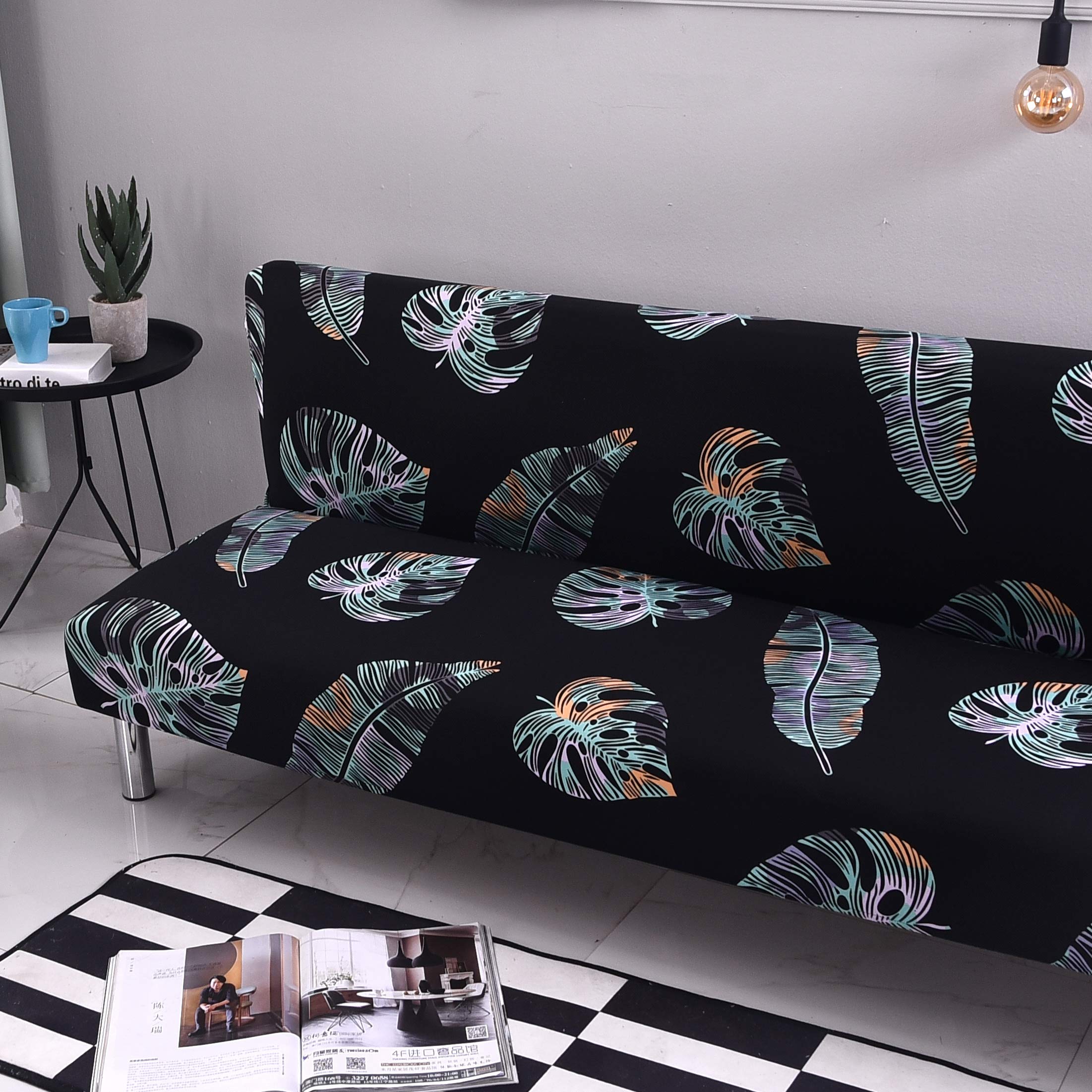 Stretch Elastic Futon Cover for Armless Sofa & Recliner - Detachable Slipcover for Folding Sofa Bed, Couch Protector (Pattern 15) - Perfect for Living Room, Dorm & Guest Room Furniture Protection