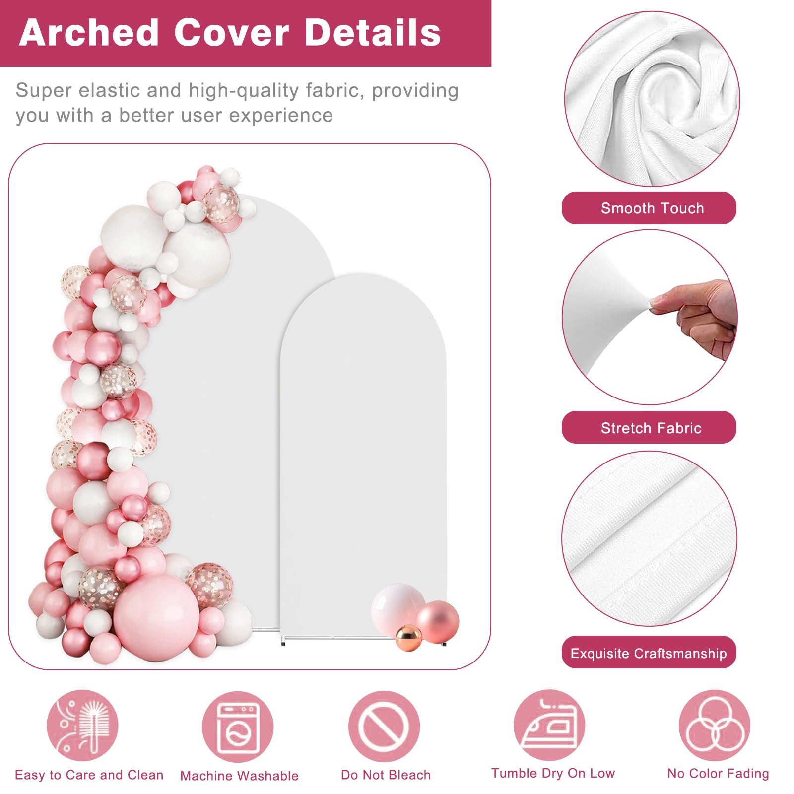 7.3FT & 6FT Metal Balloon Arch Stand Frame with Cover - Wedding Backdrop, Birthday Party Decor, Baby Shower & Graduation Ceremony Setup - White | Perfect for Indoor/Outdoor Events & Photo Booth Backgrounds