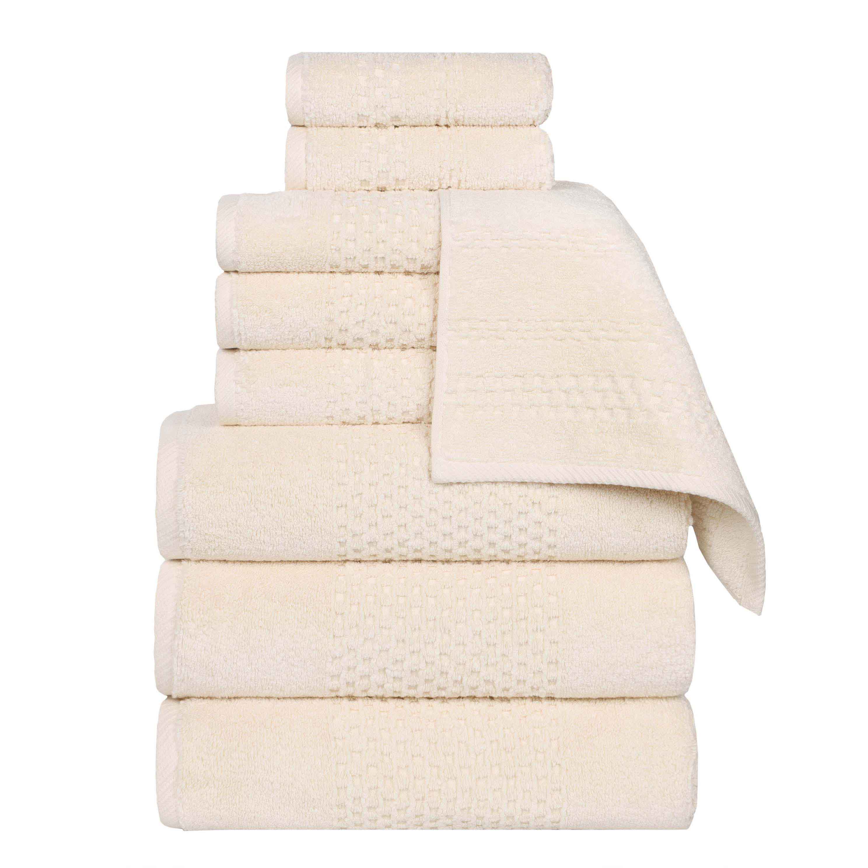Playa Zero Twist Cotton Solid Waffle Textured 9-Piece Towel Set | Ultra Soft & Absorbent Bath & Beach Towels for Spa, Pool, Gym & Home Use