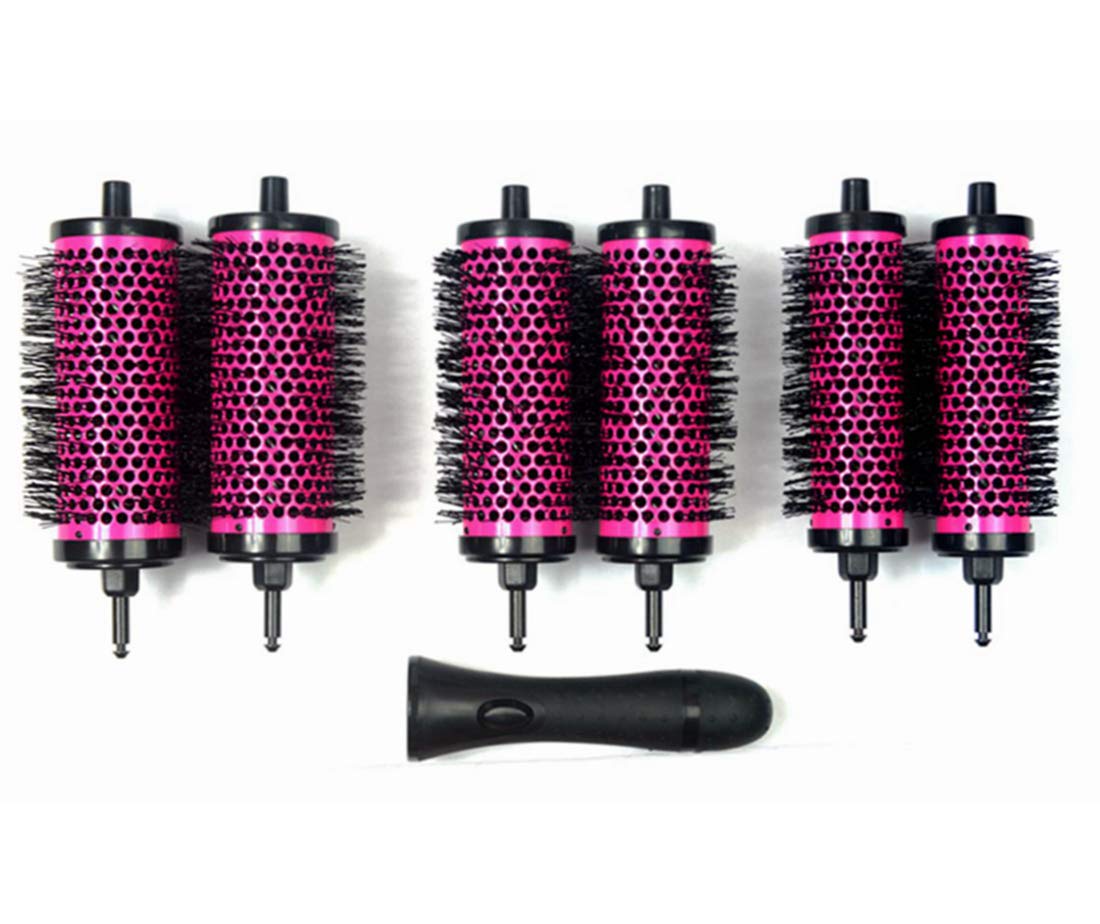 LIGICKY Blowout Brush Set with Detachable Barrels - 6 Round Brushes for Hair Styling (1 Handle, Small/Medium/Large Sizes) - Perfect for Salon, Home & Travel Use - Pink