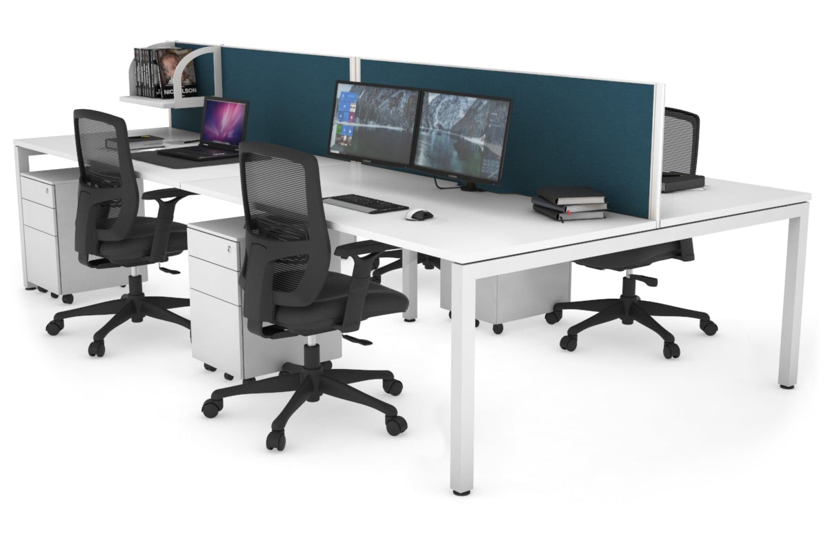 Quadro Square Legs 4-Person Office Workstation Desk - 1600L x 800W with Cable Management Scallop - Perfect for Collaborative Workspaces & Open Office Environments