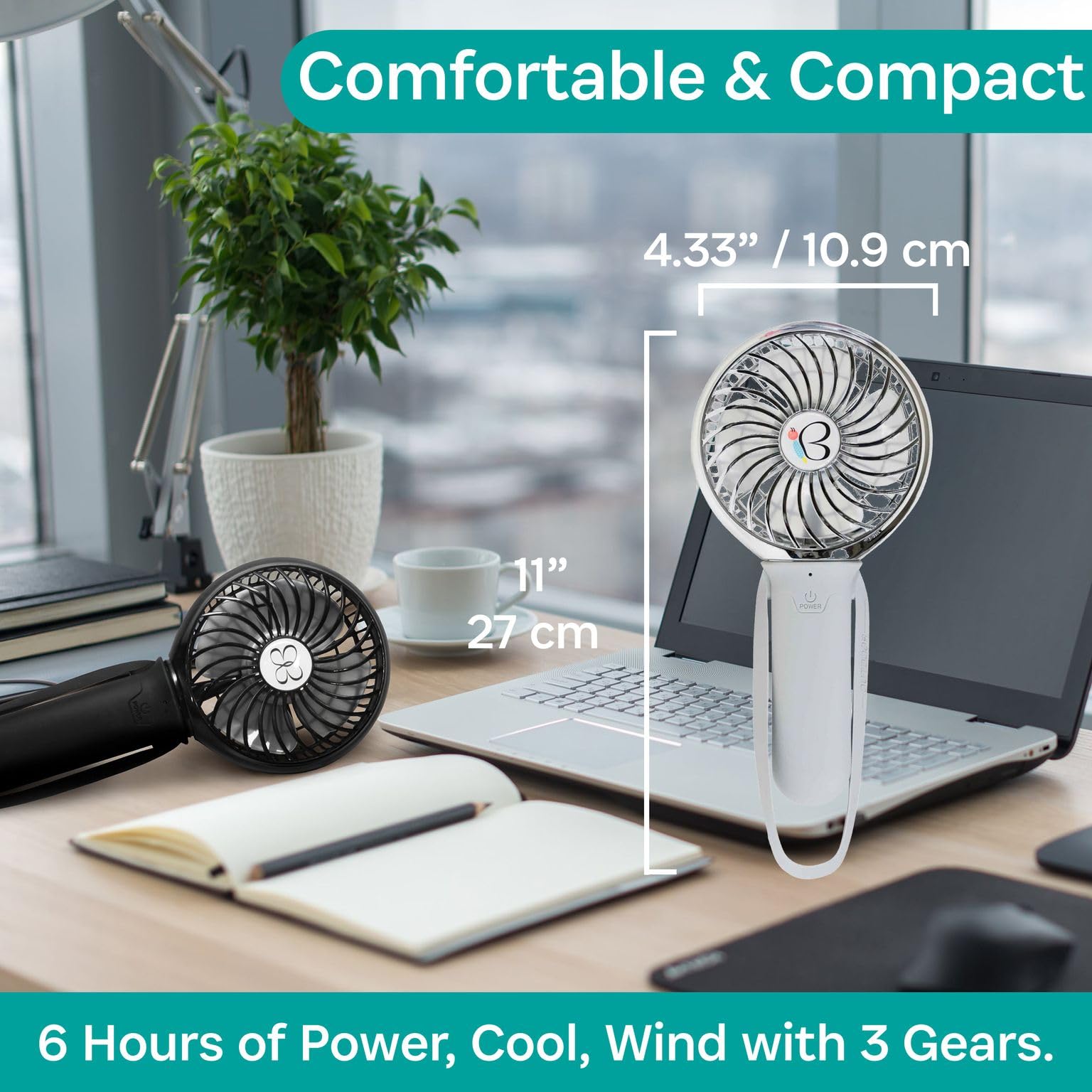 Buggygear 3 Speed USB Rechargeable Clip Fan with Power Bank & LED Flashlight - Portable Cooling Fan for Camping, Travel, Dorm, Office, Outdoor Activities - Gray/Chrome