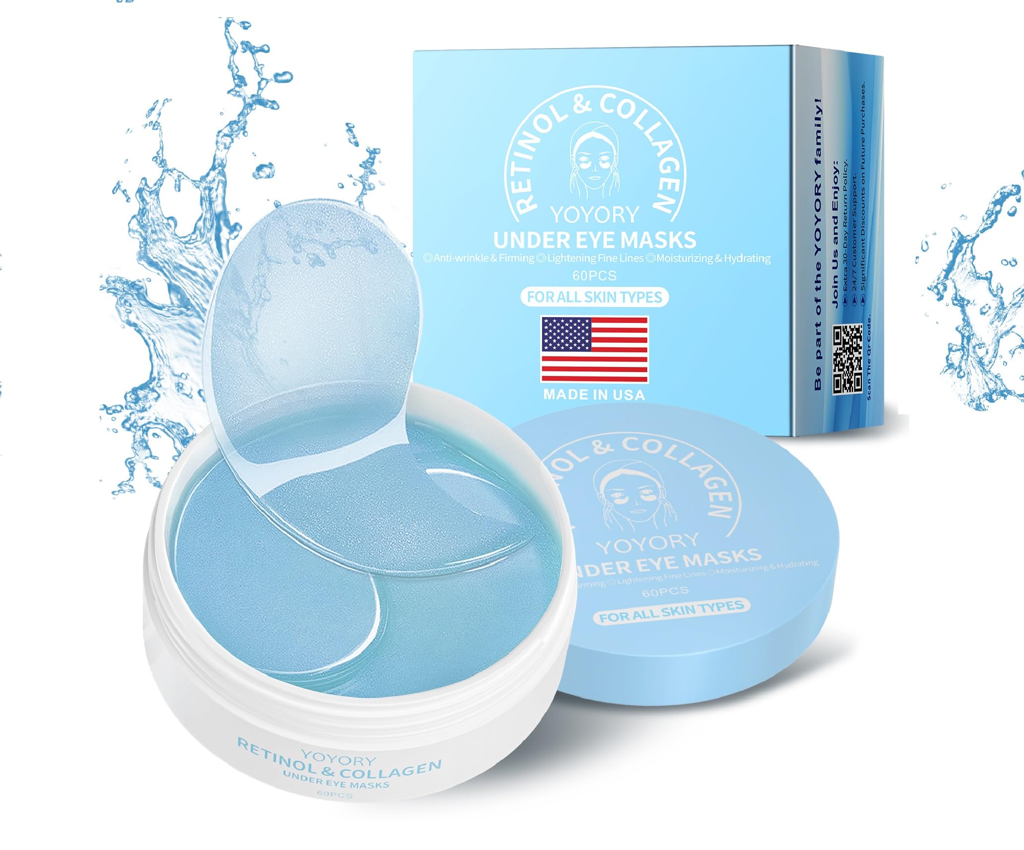 Hyaluronic Acid Collagen Under Eye Masks (60 Pcs) - Dark Circle & Puffiness Treatment for Women & Men | Hydrating Eye Patches for Fine Lines & Bags | Smoothing Skin Care for Tired Eyes & Night Routine