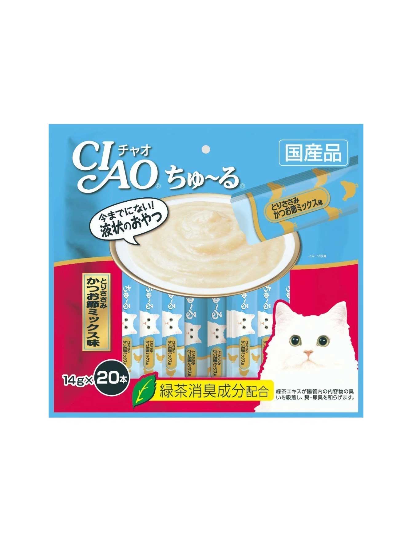 Premium Ciao Churu Chicken Fillet & Sliced Bonito Cat Treats 14g (20 Pack) - Irresistible Soft Puree Snacks for Cats, Perfect for Training, Bonding & Picky Eaters