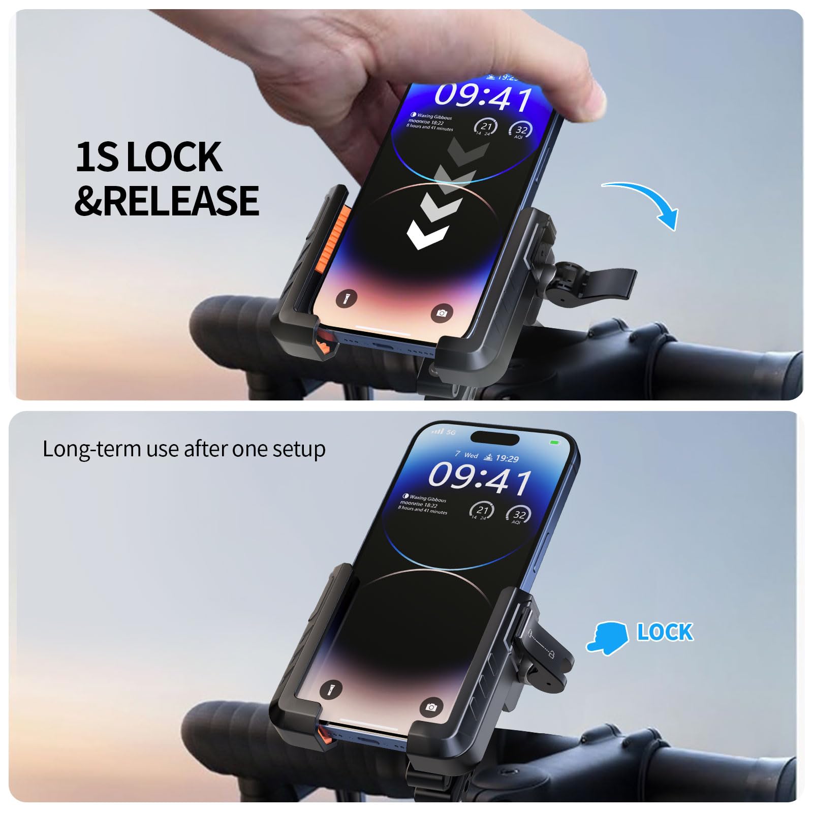 Universal Motorcycle & Bike Phone Mount - Secure Handlebar Phone Holder for iPhone 15 Pro Max/Samsung (4.7-7