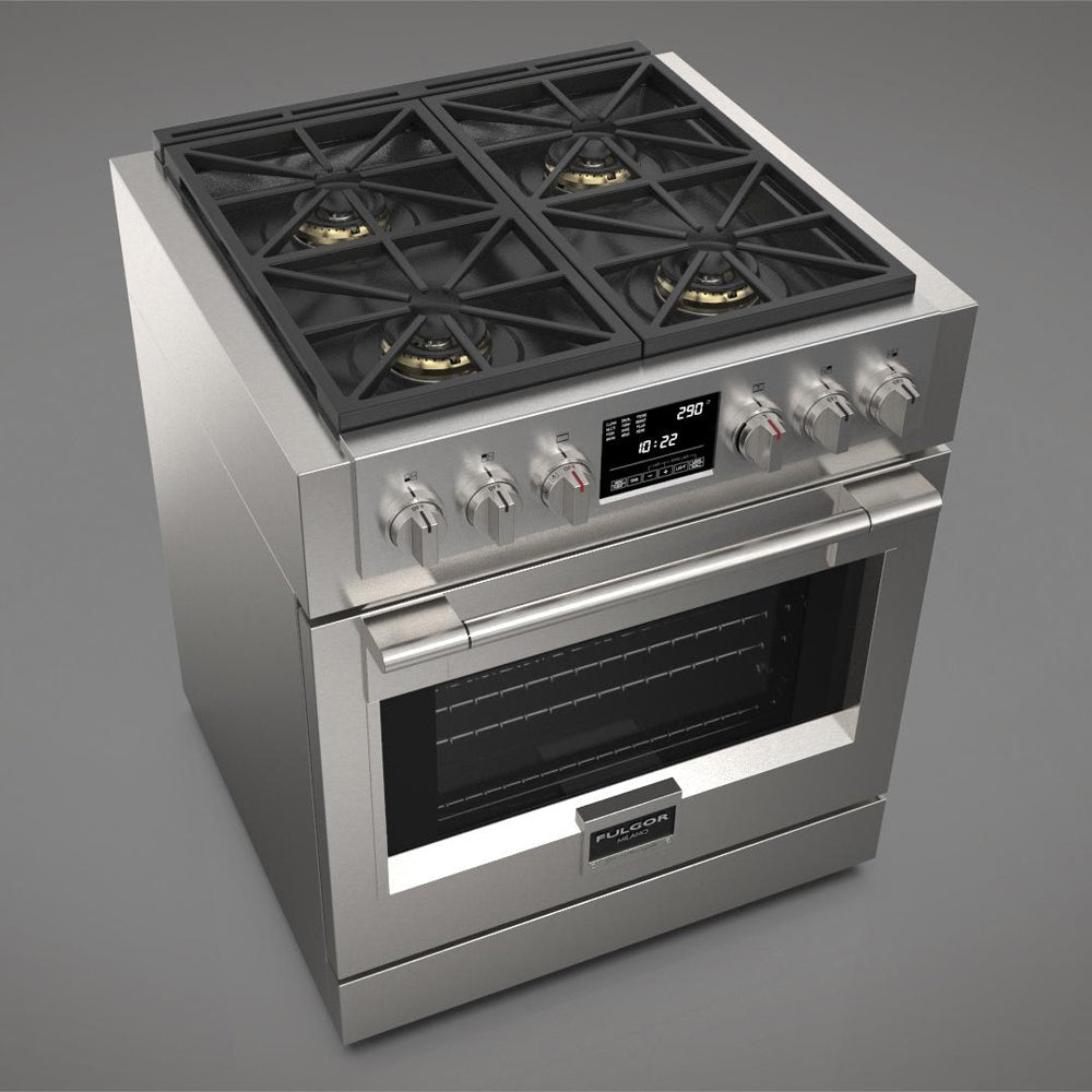 Fulgor Milano 30-inch 600 Series Dual Fuel Range - 4 Burner Stainless Steel Gas Stove & Electric Oven (Model F6PDF304S1) | Perfect for Modern Kitchens & Professional Cooking