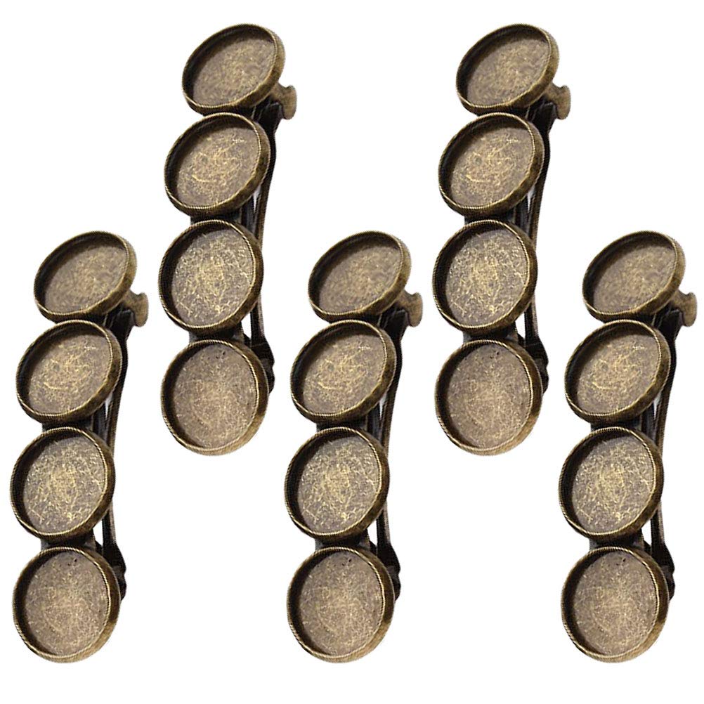 EXCLUZO 5-Piece DIY Round Base Plate Hair Clips - Elegant Women's Barrettes & Headdress Accessories for 12mm Gemstone Settings (Patina Finish) - Perfect for Weddings, Parties & DIY Hair Decorations