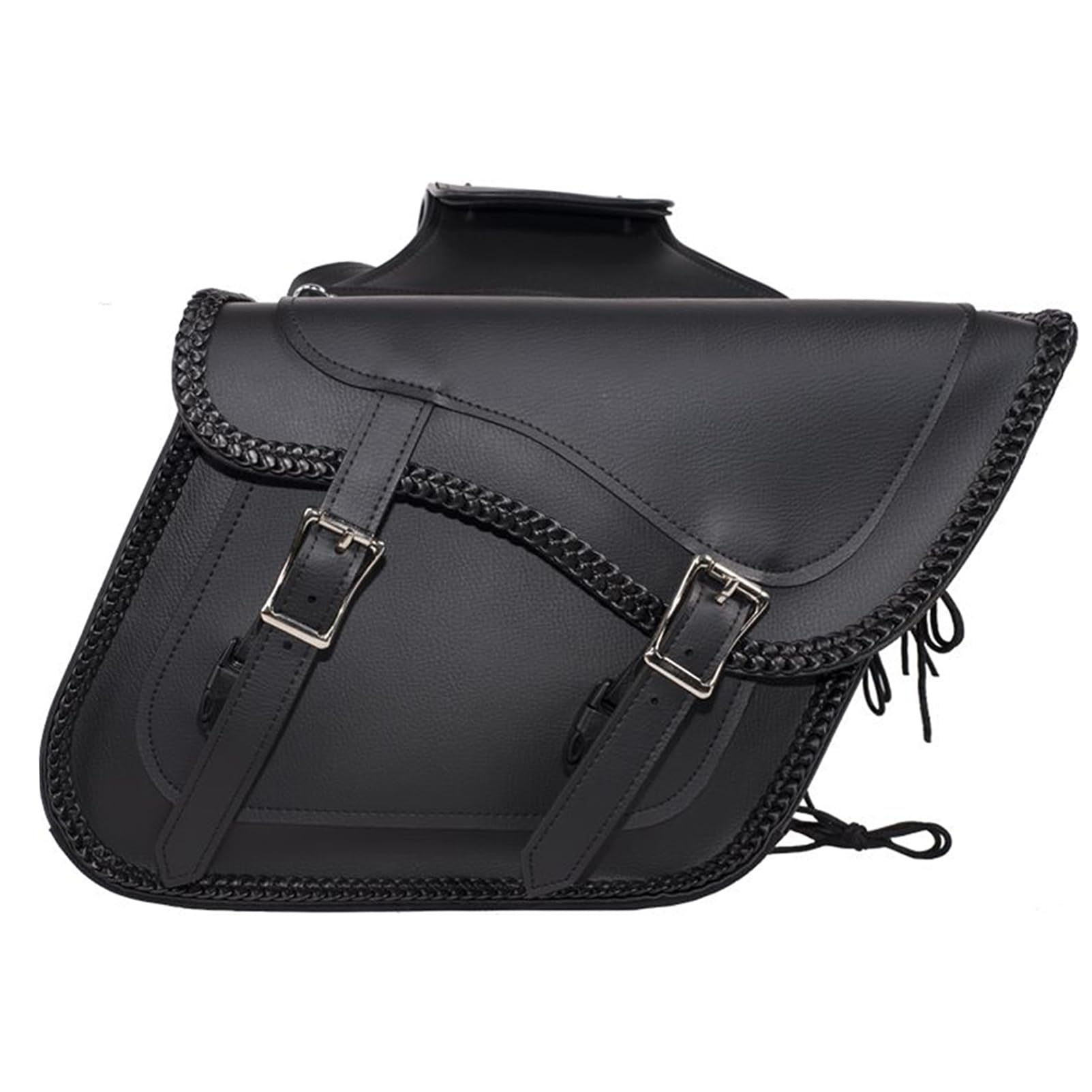 Dream Apparel Faux Leather Motorcycle Saddle Bags - Universal Throw Over Side Bags for Honda Shadow, Sportster, Softail & Dyna V-Star - Waterproof PVC Storage (Black No Studs) - Perfect for Road Trips & Daily Commuting