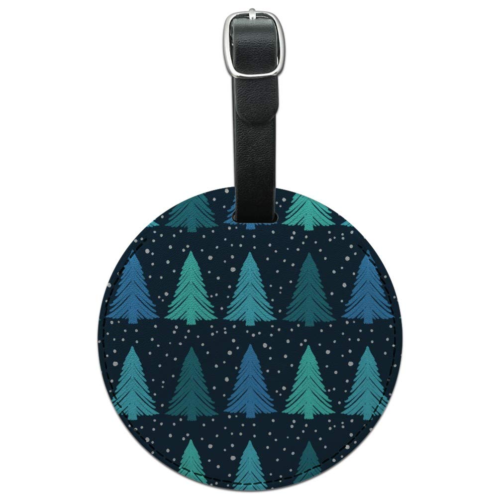 Snowflake Christmas Tree Pattern Round Leather Luggage Tag - Durable Carry-On ID Tag for Travel Bags & Suitcases - Perfect for Holiday Travel & Gift Giving