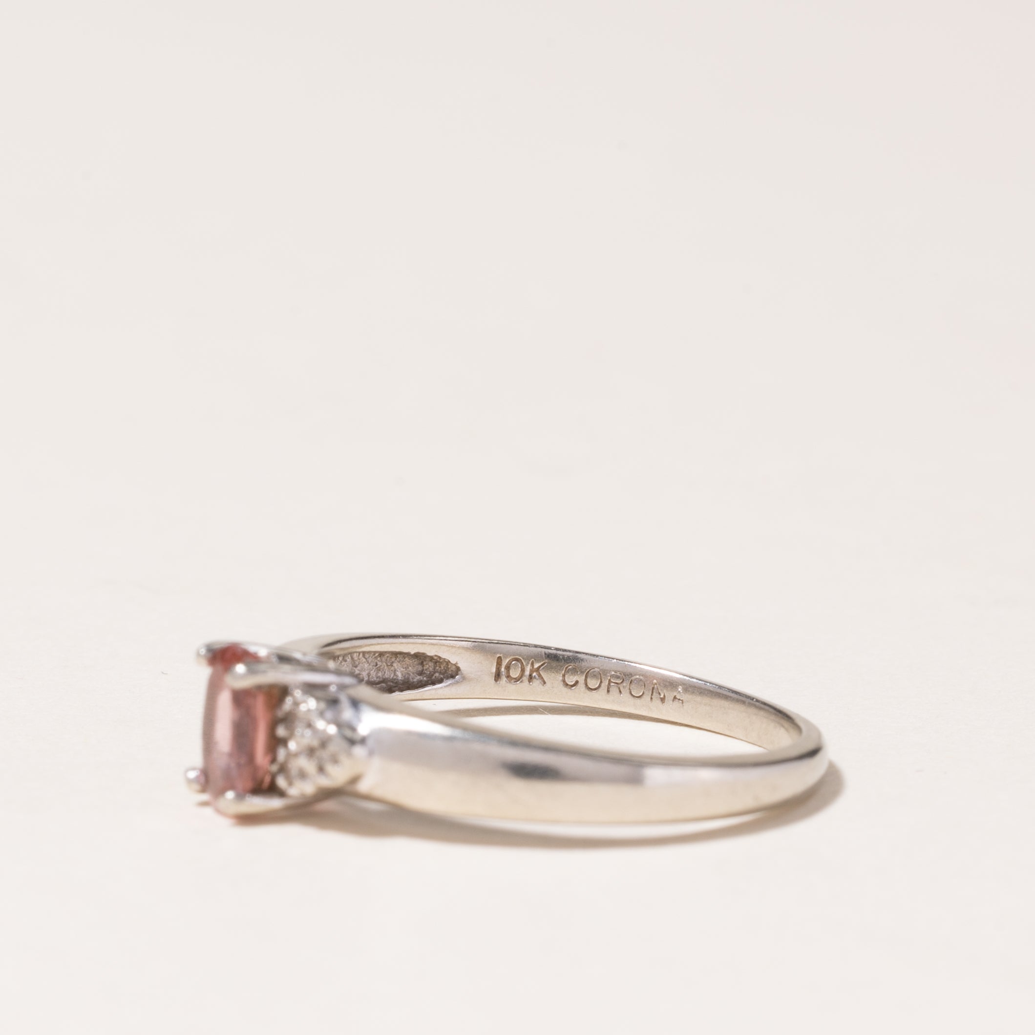 10K White Gold Pink Tourmaline & Diamond Ring - 0.45ctw Tourmaline & 0.03ctw Diamonds - Size 6.5 - Elegant Gift for Anniversary, Engagement or Special Occasion
