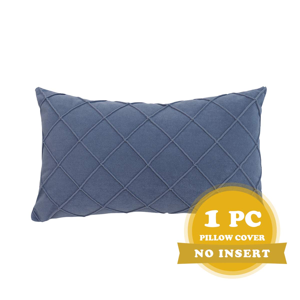 PLWORLD Blue Lumbar Pillow Cover 12x20 Inch - Soft Velvet Decorative Throw Pillow Case for Couch, Bed & Sofa - Pleated Design, 1PC Cover Only (No Insert) - Perfect for Home Decor, Living Room & Bedroom Accents