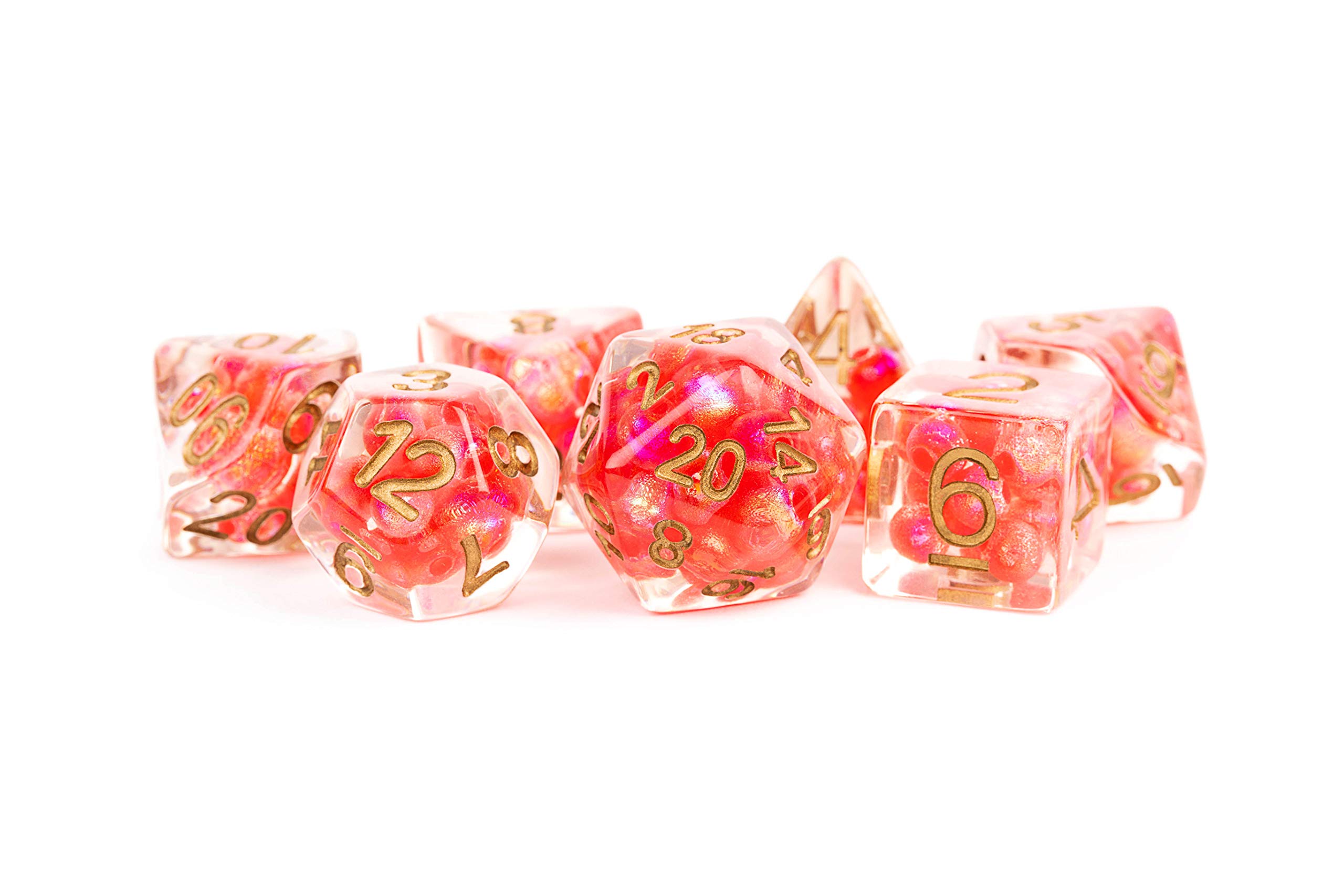 16mm Pearl Red Resin Poly Dice Set with Copper Numbers - Perfect for D&D, RPGs, and Tabletop Gaming