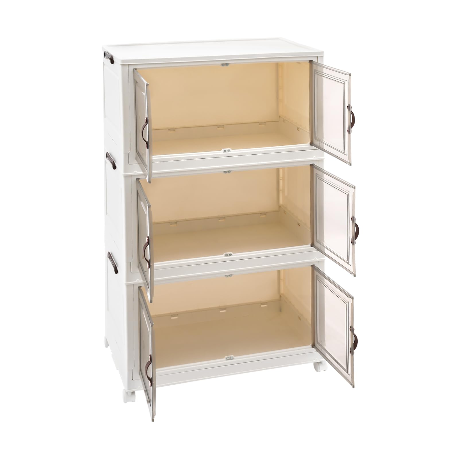 3-Tier Clear Plastic Storage Bins with Lids & Wheels - Collapsible Stackable Closet Organizer with Door for Clothes, Office & Dorm - Holds Up to 66.14lbs - Perfect for Bedroom Organization, Seasonal Storage & Small Space Solutions