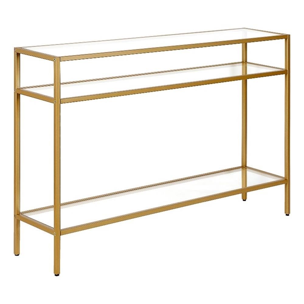 Siviline 42 Inch Wide Modern Brass Rectangular Console Table - Entryway Sofa Table, Hallway Furniture for Living Room & Bedroom Decor