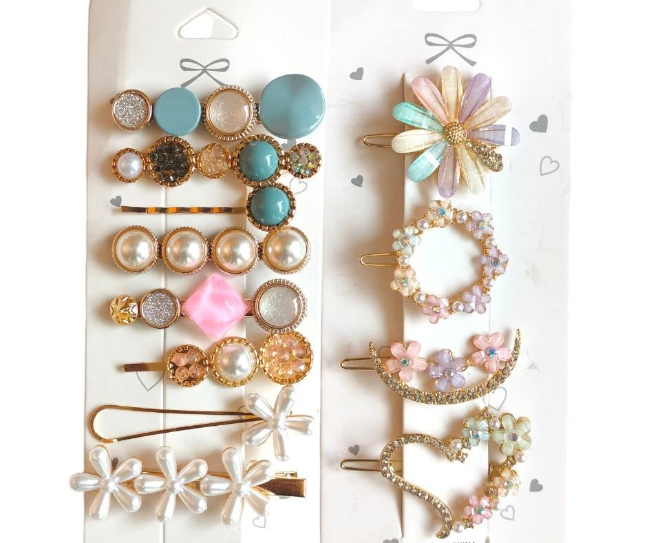 ANNACREATIONS Korean Style Pearl Metal Hair Clips - Rhinestone & Plastic Pearl Barrettes, Flower Lock Hair Pins for Women & Girls (12-Pack) - Perfect for Weddings, Parties & Everyday Styling