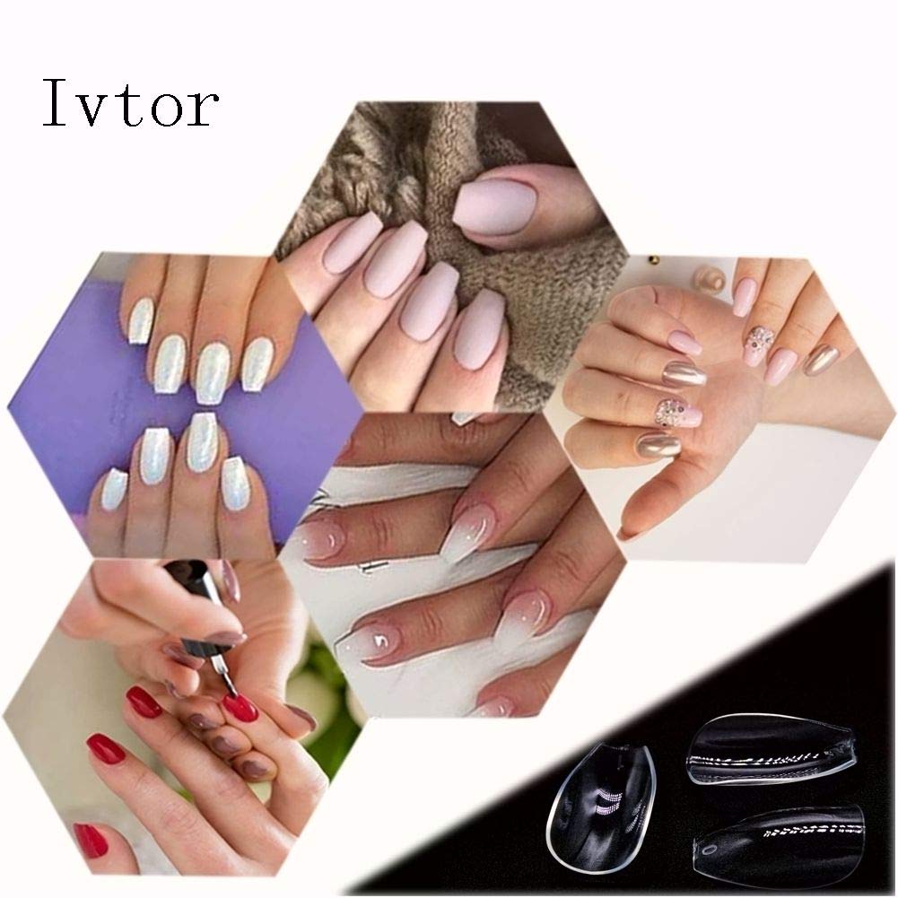 Traceless Coffin Nails - Clear Acrylic Fake Nails 500 Pcs, Ivtor Full Cover Short Nail Tips with Case for Nail Salon | Perfect for DIY Manicures, Home Use & Professional Nail Art