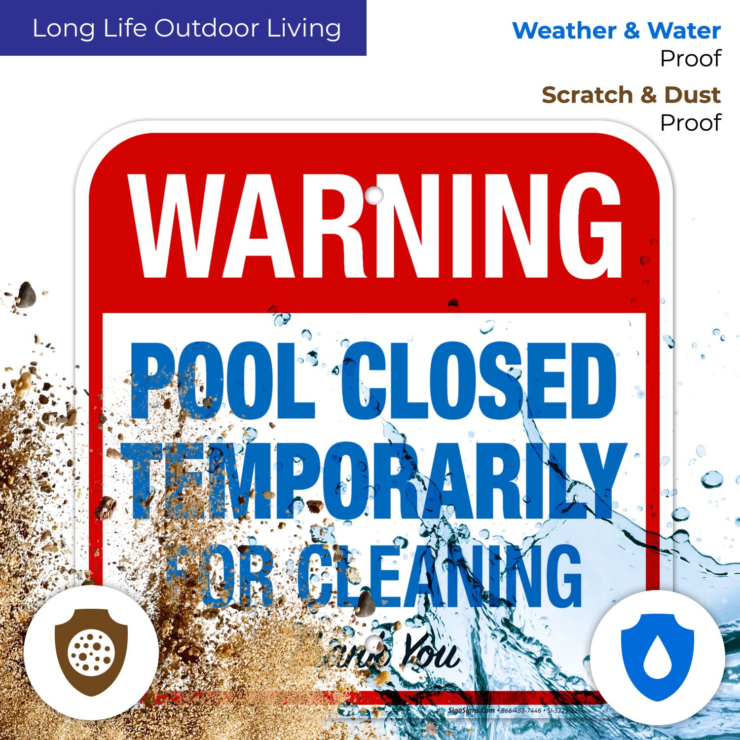 Pool Closed Temporarily for Cleaning Sign - 12x12 Inch Rust-Free .040 Aluminum Warning Sign - Fade Resistant Indoor/Outdoor Use - Made in USA - Perfect for Public Pools, Water Parks & Community Centers