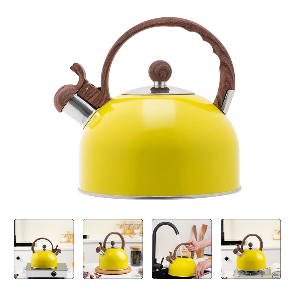 DOITOOL 2.5L Stainless Steel Whistling Tea Kettle - Modern Stovetop Whistling Teapot with Loud Whistle & Ergonomic Handle - Yellow Coffee Kettle for Tea Brewing, Coffee Making & Hot Water Boiling - Perfect for Home, Office & Camping Use