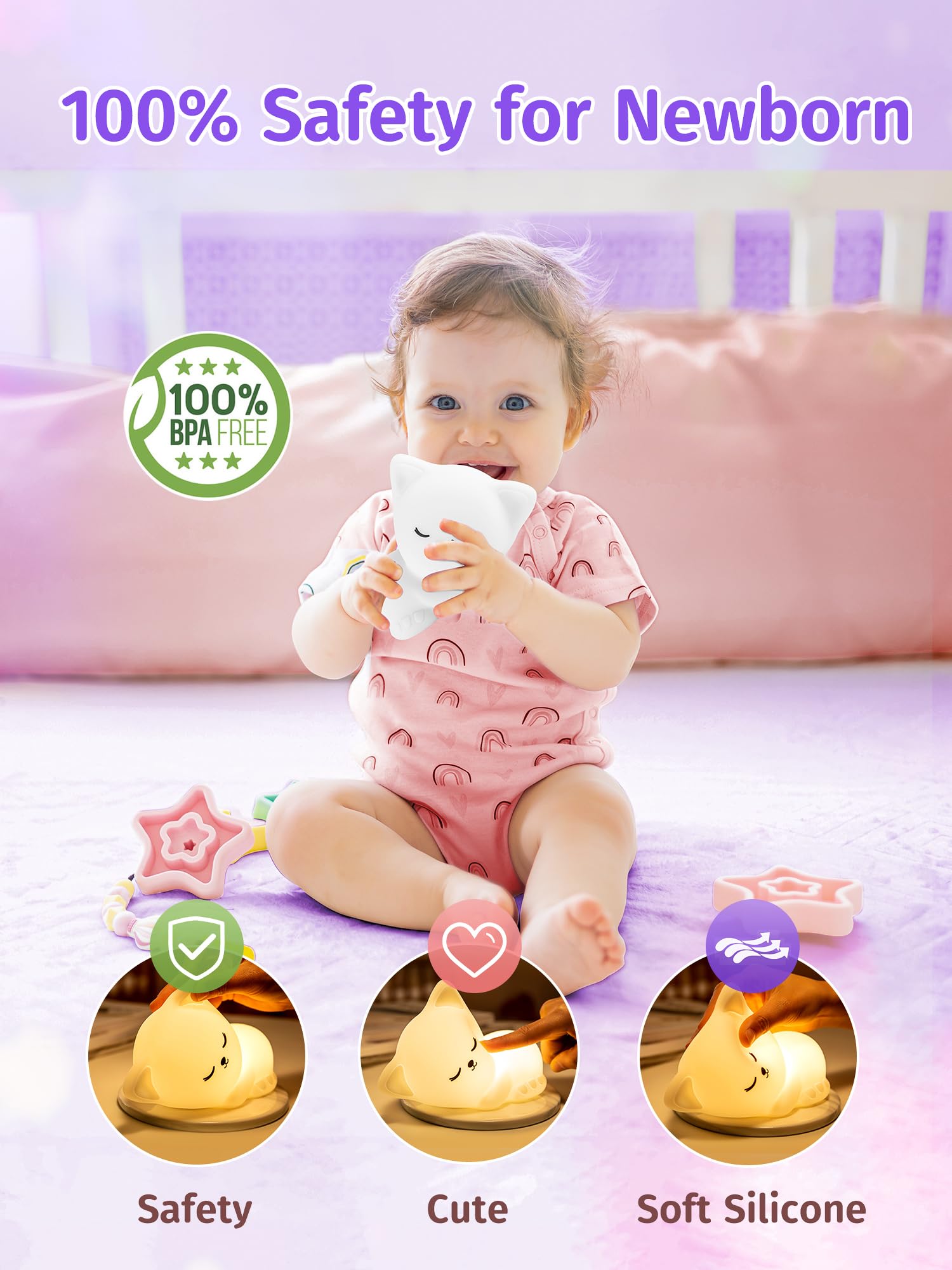 16 Colors Dimmable Cat Night Light for Kids - Rechargeable LED Nursery Lamp with Remote & Timer, Soft Silicone Baby Nightlight for Bedroom, Nursery, Kids Room - Perfect for Bedtime, Feeding, and Soothing Toddlers