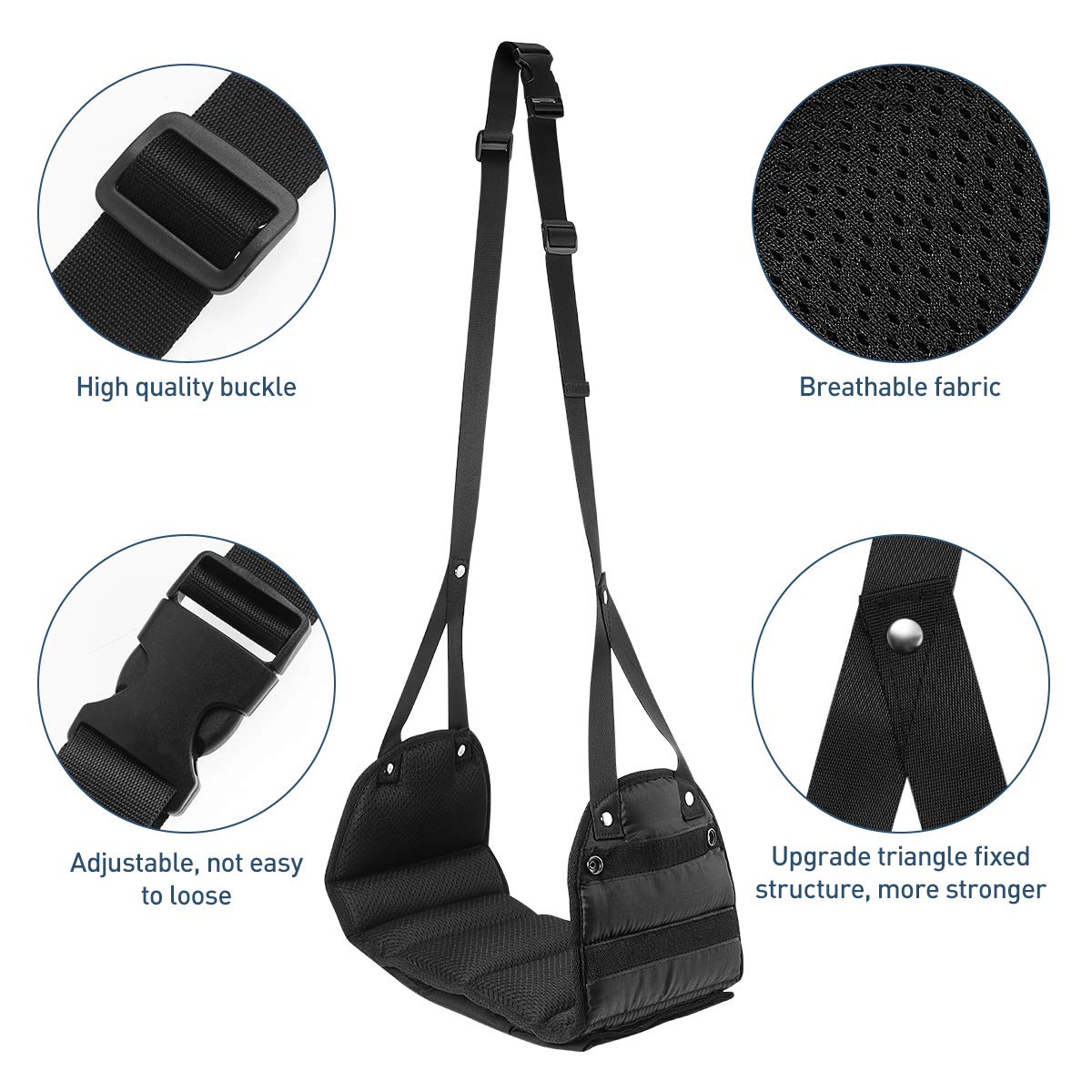 **Healifty Adjustable Footrest Hammock - Under Desk Foot Support Pad for Office & Airplane Travel - Ergonomic Foot Divider for Comfort (Black) - Perfect for Work, Study & Long Flights**