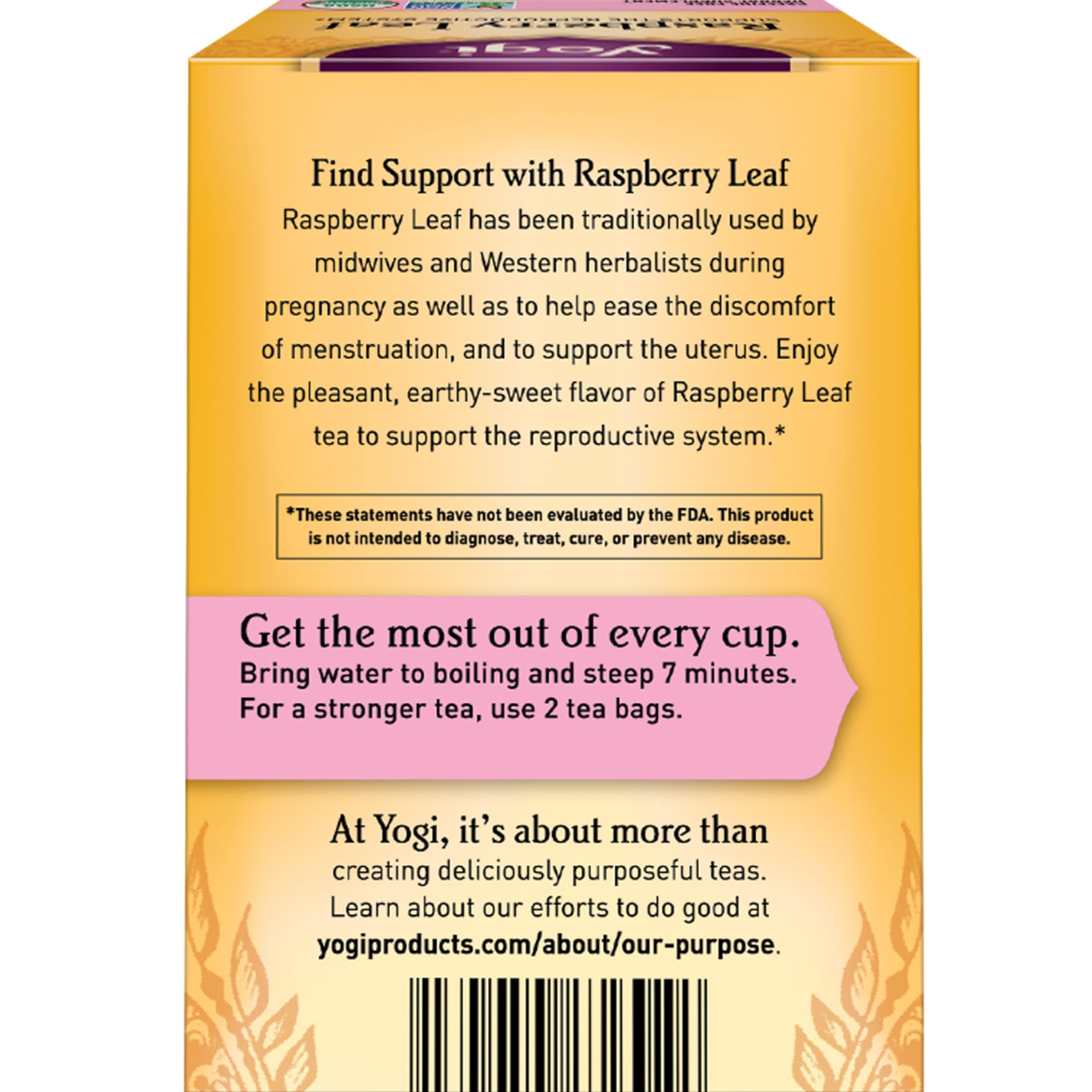 Organic Yogi Raspberry Leaf Tea for Women's Reproductive Health - Caffeine-Free Herbal Tea Bags - 16 Tea Bags per Pack (4 Packs) - Perfect for Pregnancy Support & Hormonal Balance