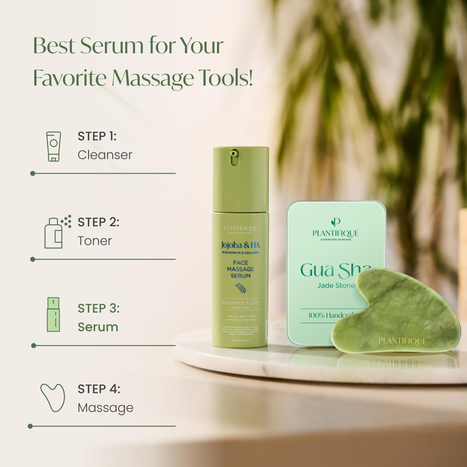 PLANTIFIQUE Korean Jojoba Oil & Hyaluronic Acid Face Serum - Hydrating Anti-Aging Collagen & Niacinamide Formula for Glowing Skin - Best for Gua Sha Facial Massage & Night Routine - Perfect Gift for Men & Women - Skincare Essential for Dry & Sensitive Skin