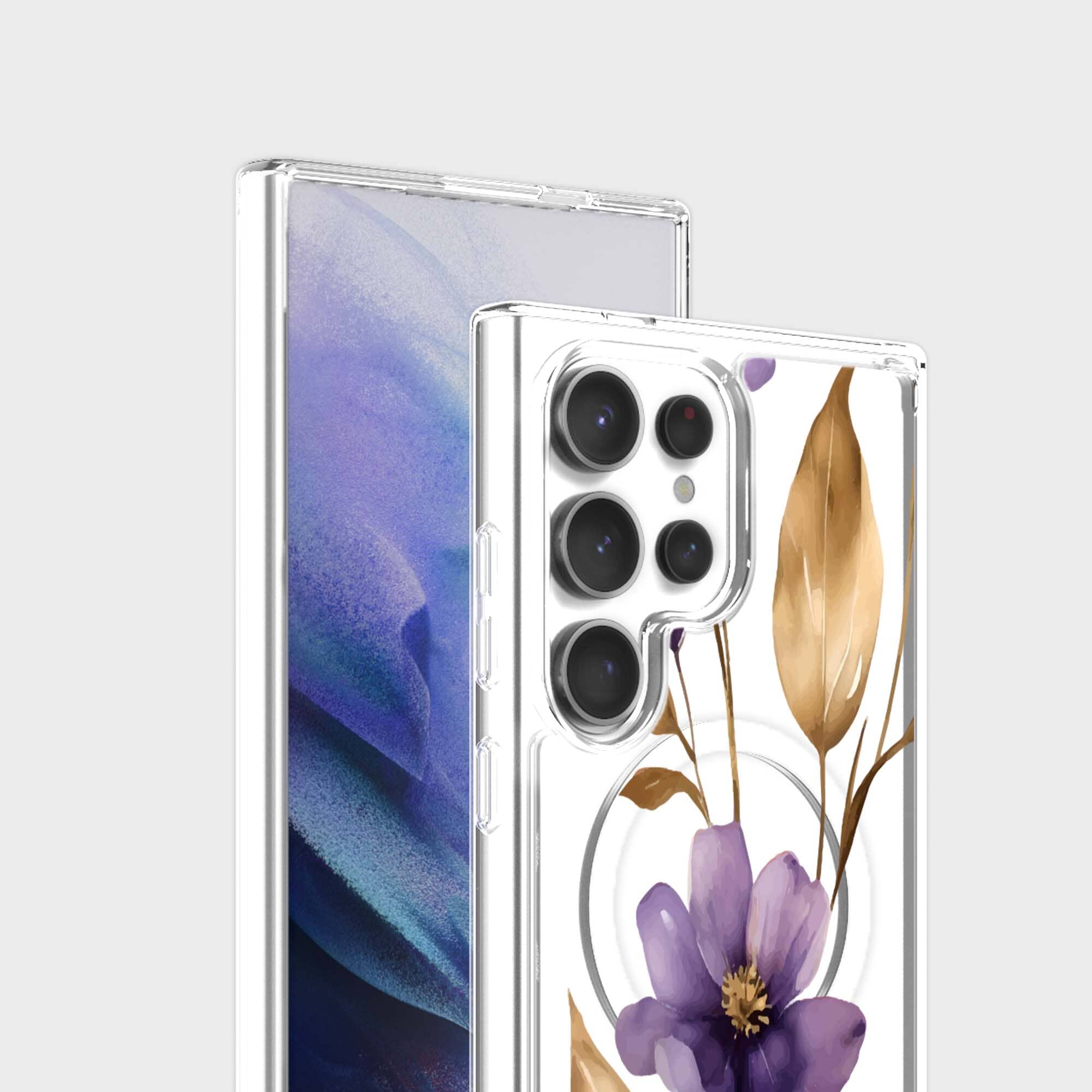 Samsung Galaxy S25 Ultra Clear Case with Purple Wildflower Design - Slim Protective Cover for Everyday Use, Work & Travel