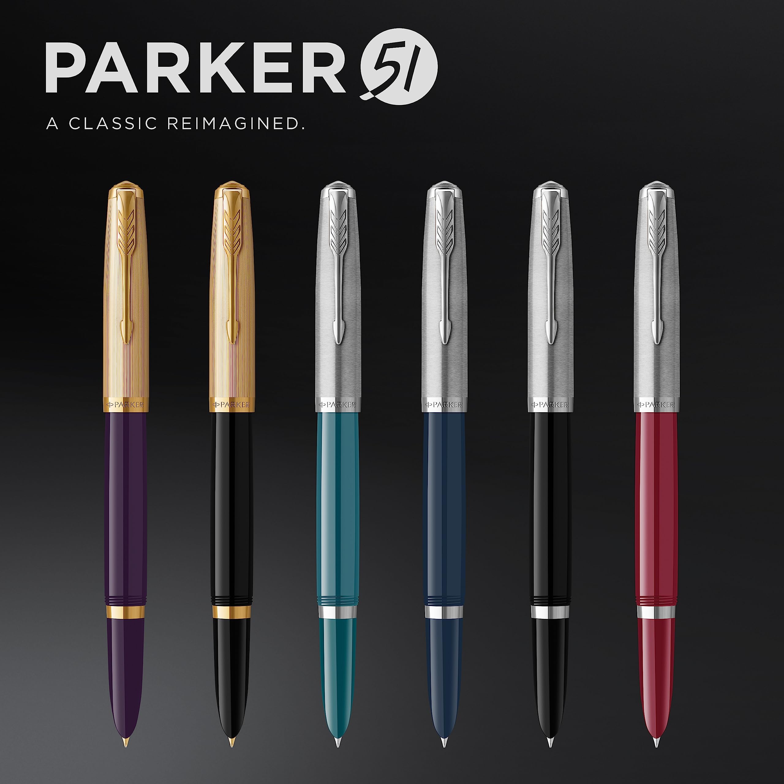 Parker 51 Fountain Pen - Black with Chrome Trim - Fine Nib & Black Ink Cartridge - Luxury Writing Instrument - Perfect for Business, Calligraphy & Gift Giving