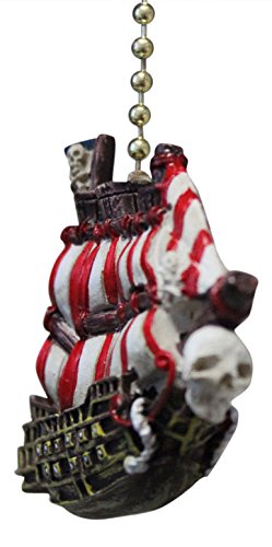 Pirate Ship Skull and Crossbones Ceiling Fan Pull Chain - Nautical Themed Decor for Bedroom, Living Room, Kids Room - Perfect for Coastal, Beach House, or Pirate Party Decor