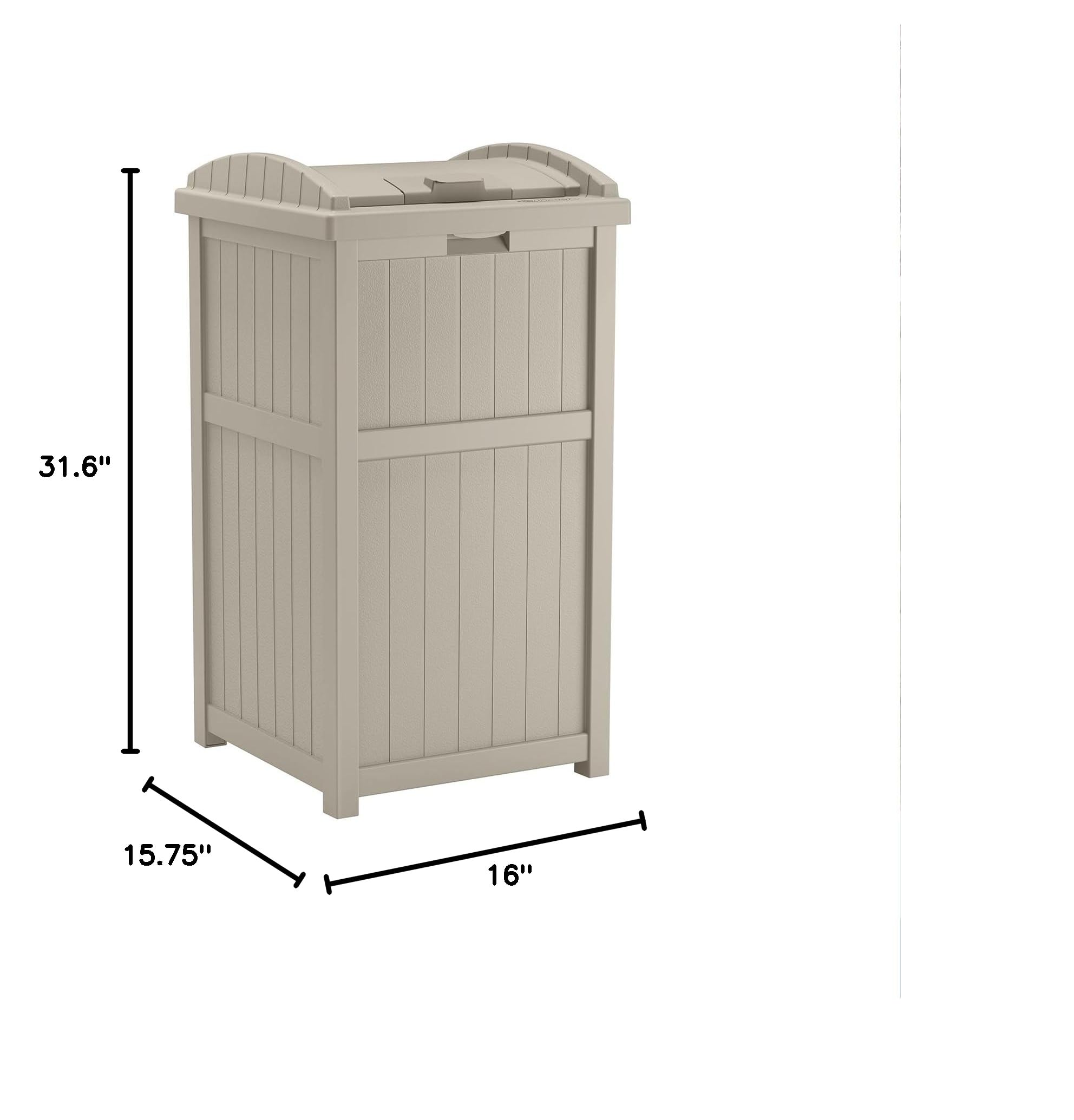 Suncast 33 Gallon Hideaway Resin Outdoor Trash Can with Lid - Durable Taupe Patio & Deck Waste Bin for Backyard, Garden, Poolside & Outdoor Spaces