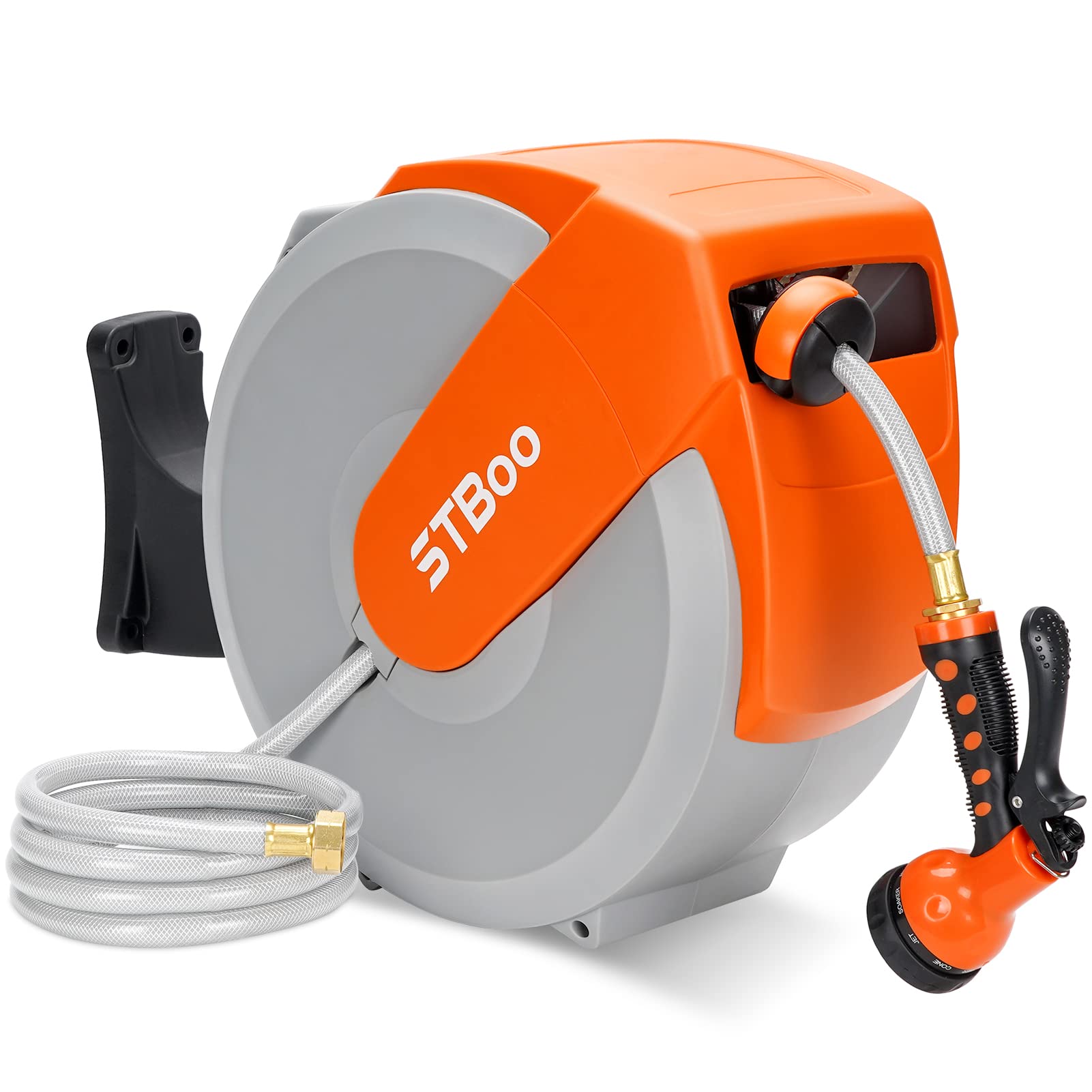 Auto Rewind Garden Hose Reel - 82ft Retractable with 9 Spray Patterns for Car Wash & Pet Shower