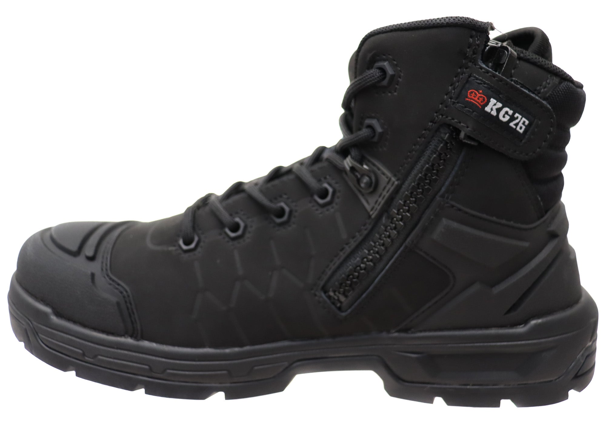 KingGee Men's Quantum Hybrid Zip Lace Composite Toe Work Boots - Black Safety Shoes for Construction, Warehouse & Outdoor Work