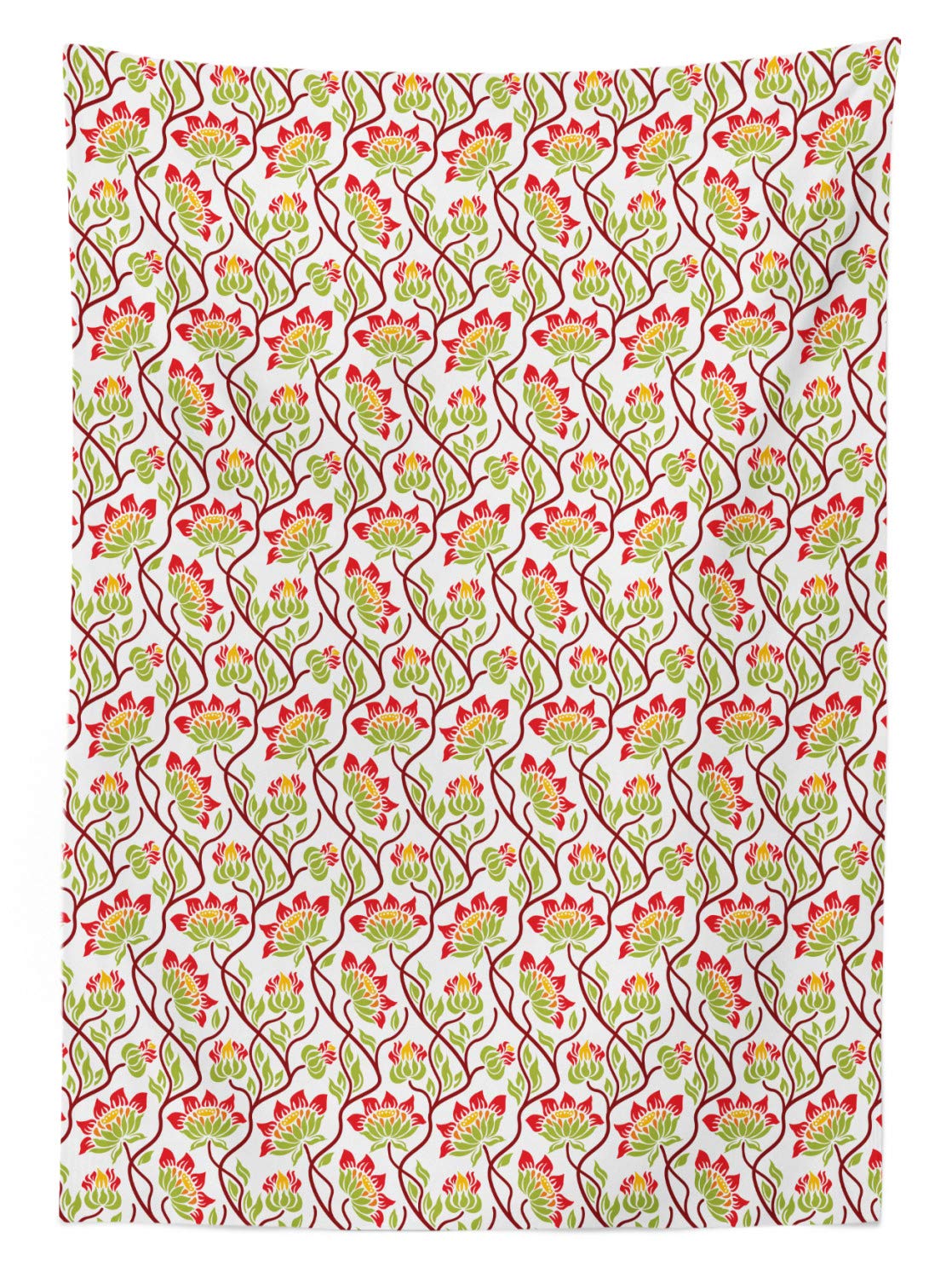 Ambesonne Art Nouveau Outdoor Tablecloth - Vibrant Japanese Flower & Spring Leaf Boho Design, Washable Picnic Table Cover 58x84 Inches - Perfect for Garden Parties, BBQs & Outdoor Dining (Multicolor)