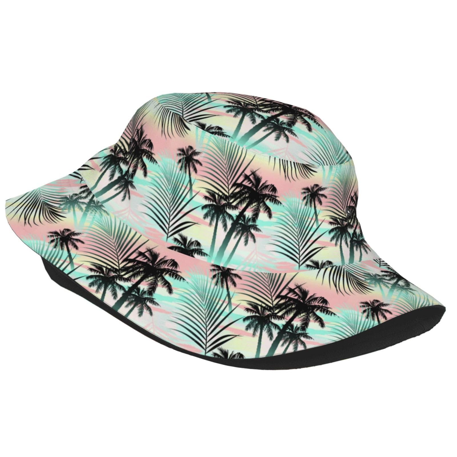 Stylish Unisex Palm Tree Bucket Hat for Women & Men - Breathable Sun Protection Beach Hat for Outdoor Activities, Fishing, and Summer Vacations