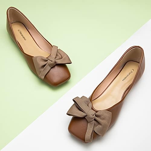 C.Paravano Women's Square Toe Leather Ballet Flats - Slip On Comfortable Shoes for Work, Office & Casual Wear | Breathable & Lightweight Walking Shoes for Women