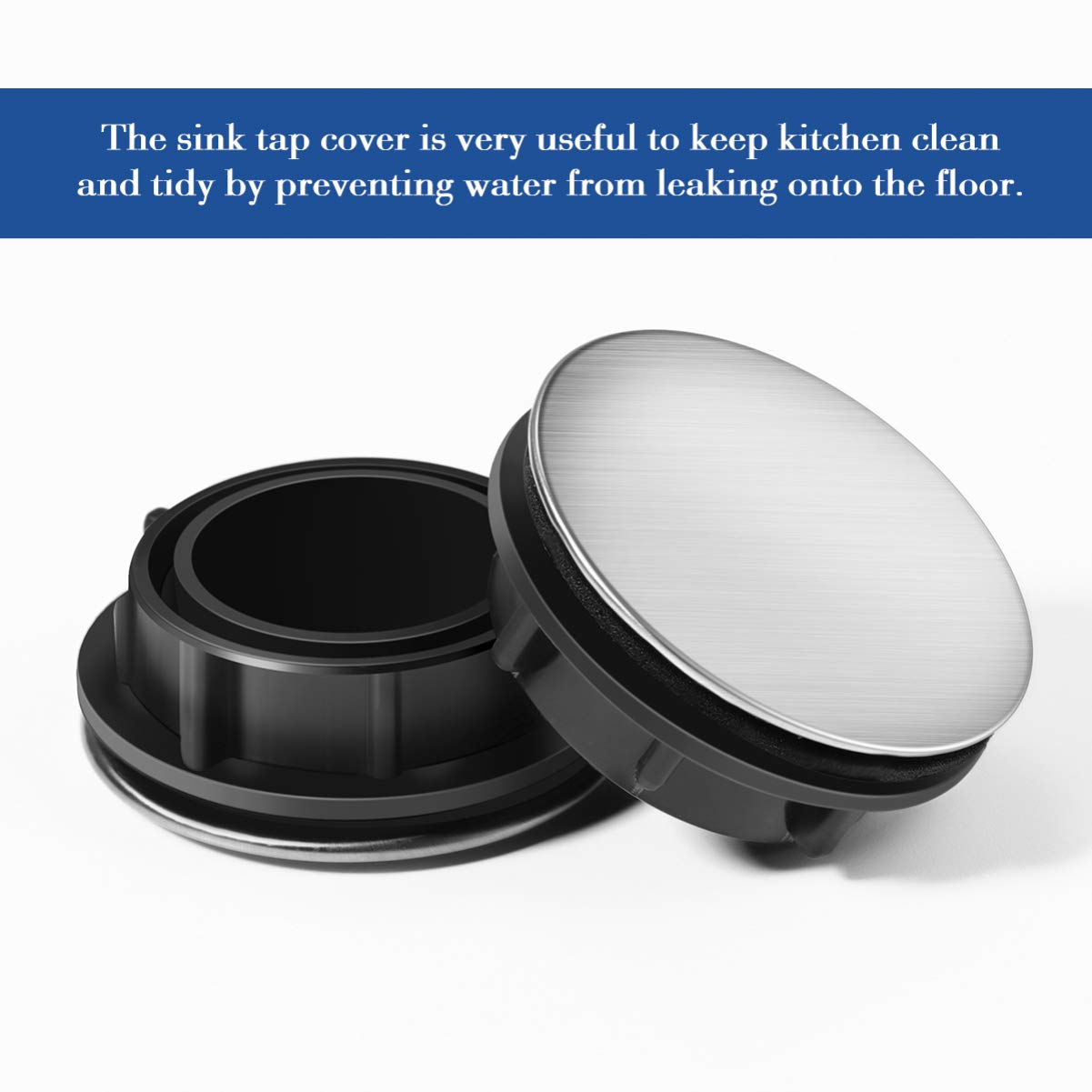 NUOBESTY 2pcs Stainless Steel Kitchen Sink Hole Covers with Sealing Ring - Durable Sink Tub Accessories for Leak Prevention and Easy Cleaning in Modern Kitchens