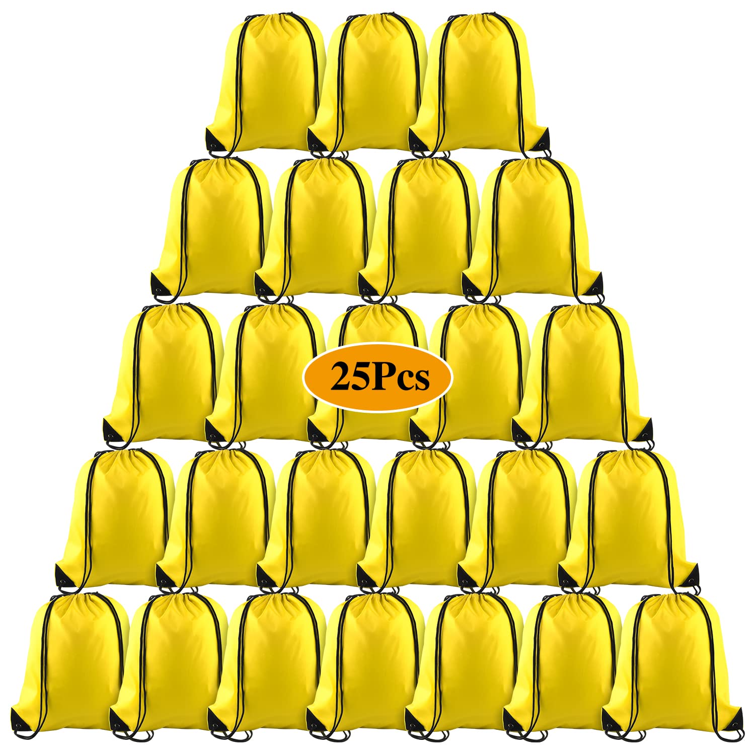 PLULON 25 Pcs Yellow Drawstring Backpack Bags Bulk - Lightweight Cinch Sack for Gym, Yoga, Travel & Outdoor Sports - Perfect for School, Beach, Camping & Festivals
