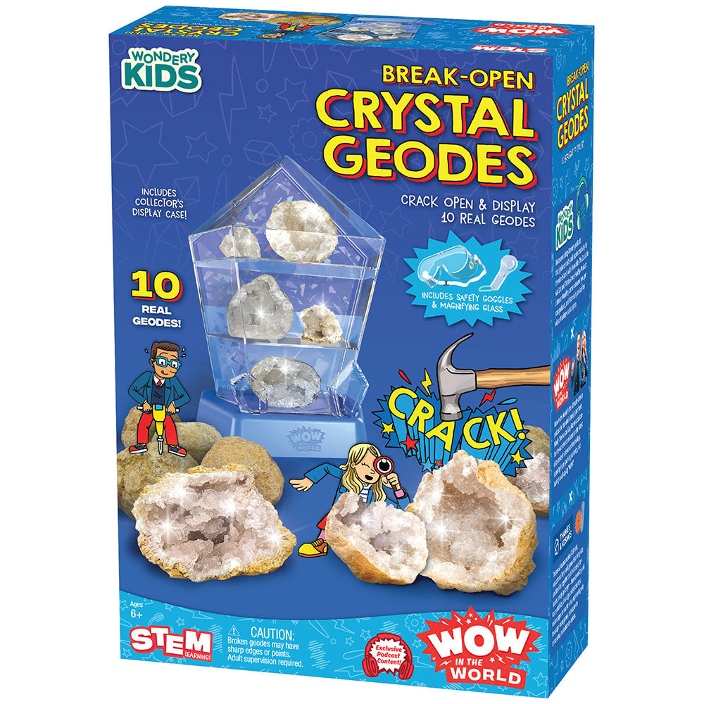 Wow in the World: Break Open Crystal Geodes Kit - Science STEM Educational Toy for Kids - Discover Real Crystals & Minerals - Perfect for Birthday Gifts & Classroom Geology Activities