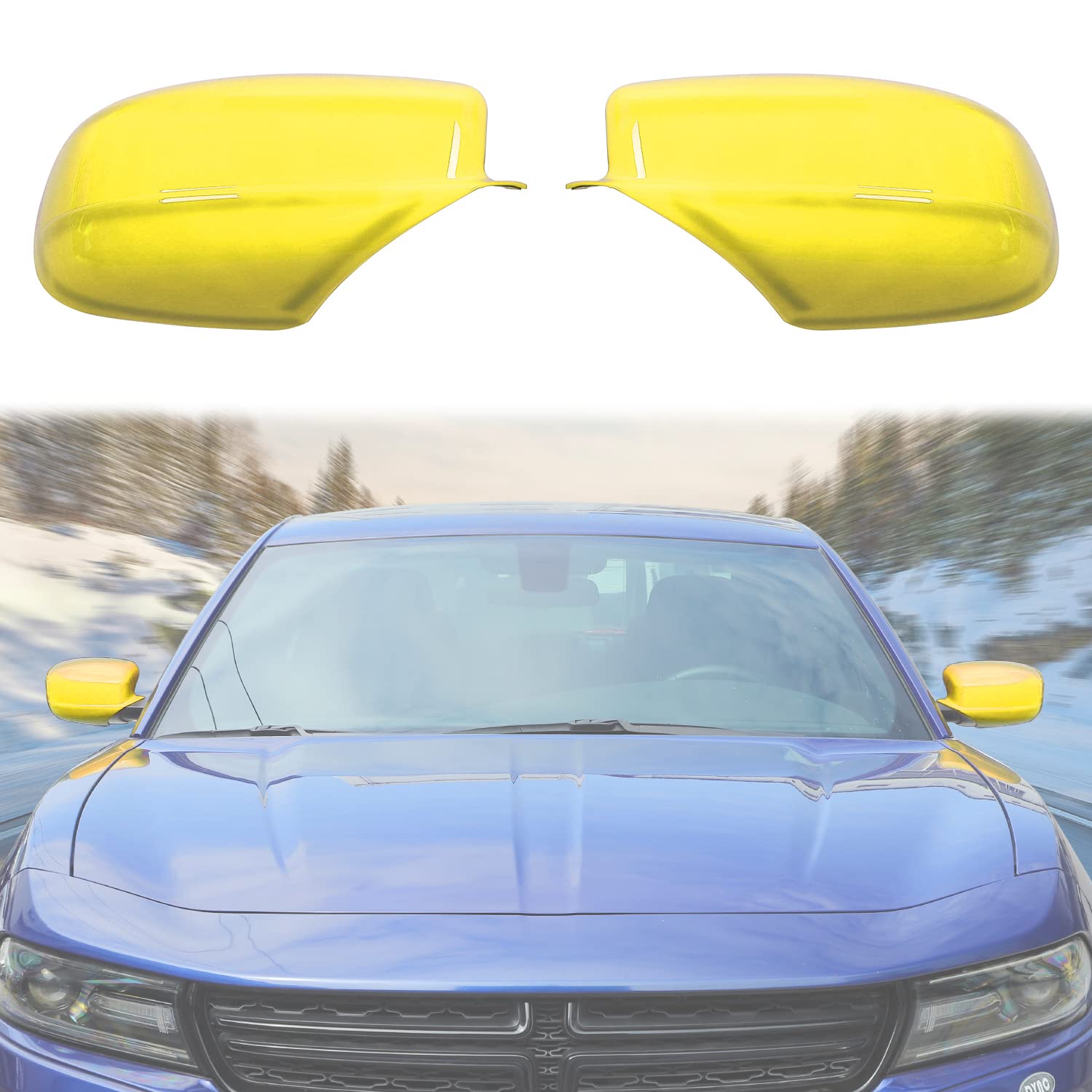 2010-2023 Dodge Charger Rearview Mirror Cover Trim - Yellow ABS Decorative Accessories (2-Piece Set) | Custom Car Styling & Interior Upgrade for Dodge Charger Models