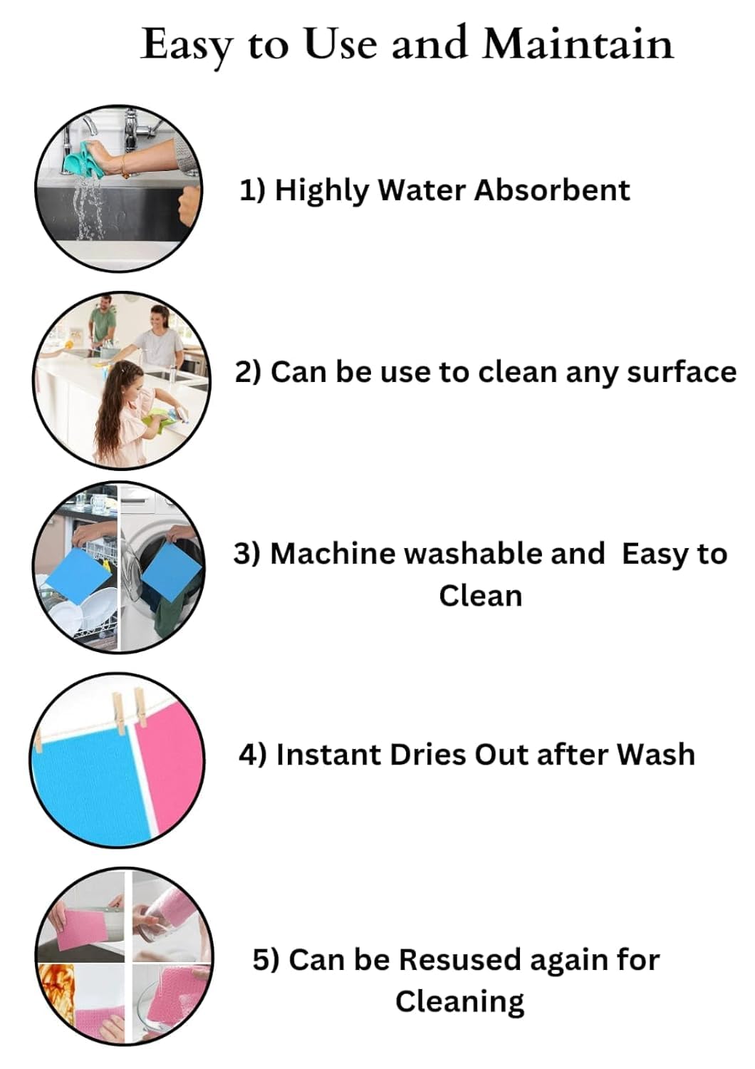 INDIFOX Reusable Cellulose Cleaning Wipes - 5-Pack Eco-Friendly Kitchen Cloths for Tables, Glass, Countertops, Furniture & Appliances | Perfect for Daily Kitchen Cleaning, Window Wiping & Household Maintenance