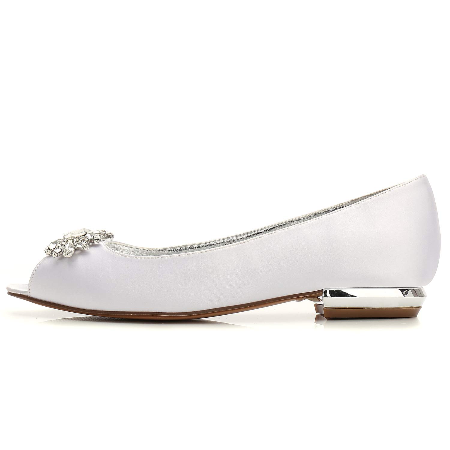 Women's Rhinestone Embellished Satin Wedding Flats - Peep Toe Slip On Formal Party Shoes for Bride, Bridesmaid & Special Occasions - Perfect for Weddings, Proms, Evening Events & Cocktail Parties (Style 5049-30)
