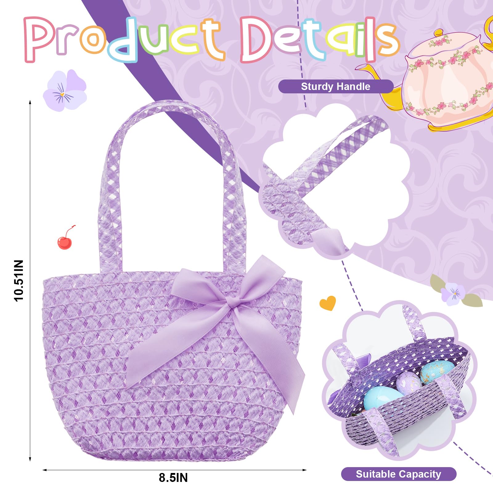 6-Piece Girls Easter Tea Party Hat Set with Bonnet, Gloves & Purse - Cute Dress-Up Accessories for Easter Celebrations, Tea Parties & Spring Events