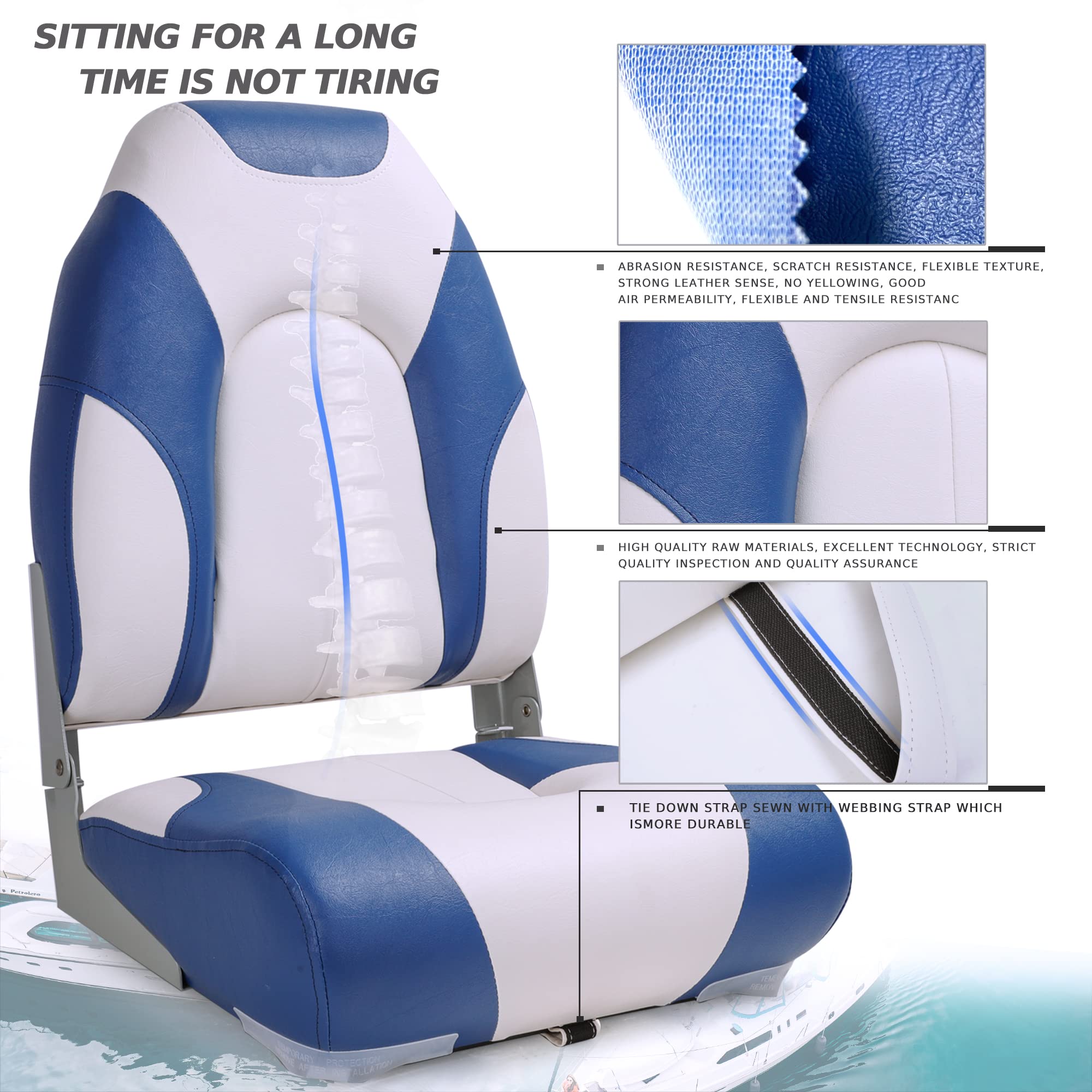 Premium High Back Folding Boat Seat for Fishing & Boating - Heavy Duty Marine Grade with Stainless Steel Hardware - Perfect for Pontoon, Deck & Offshore Boats