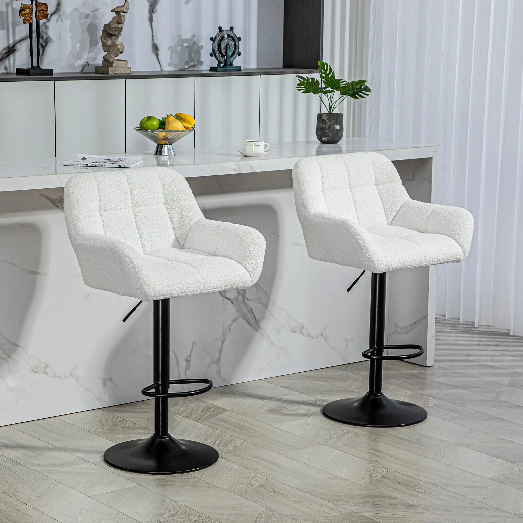 Swivel Adjustable Bar Stools (Set of 2) - Faux Leather & Linen Touch Fabric - 5 Color Options - Perfect for Kitchen Islands, Home Bars & Dining Areas